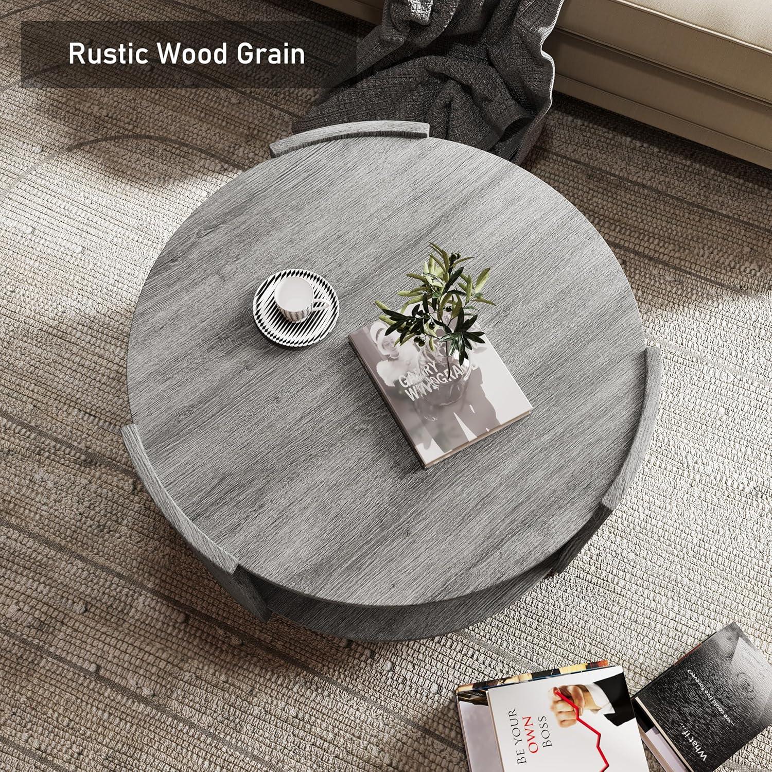 Michaelee Round Coffee Table, 36" Rustic Modern Circle Coffee Tables with 2 Tier Storage Shelf, Cocktail Table for Living Room Apartment