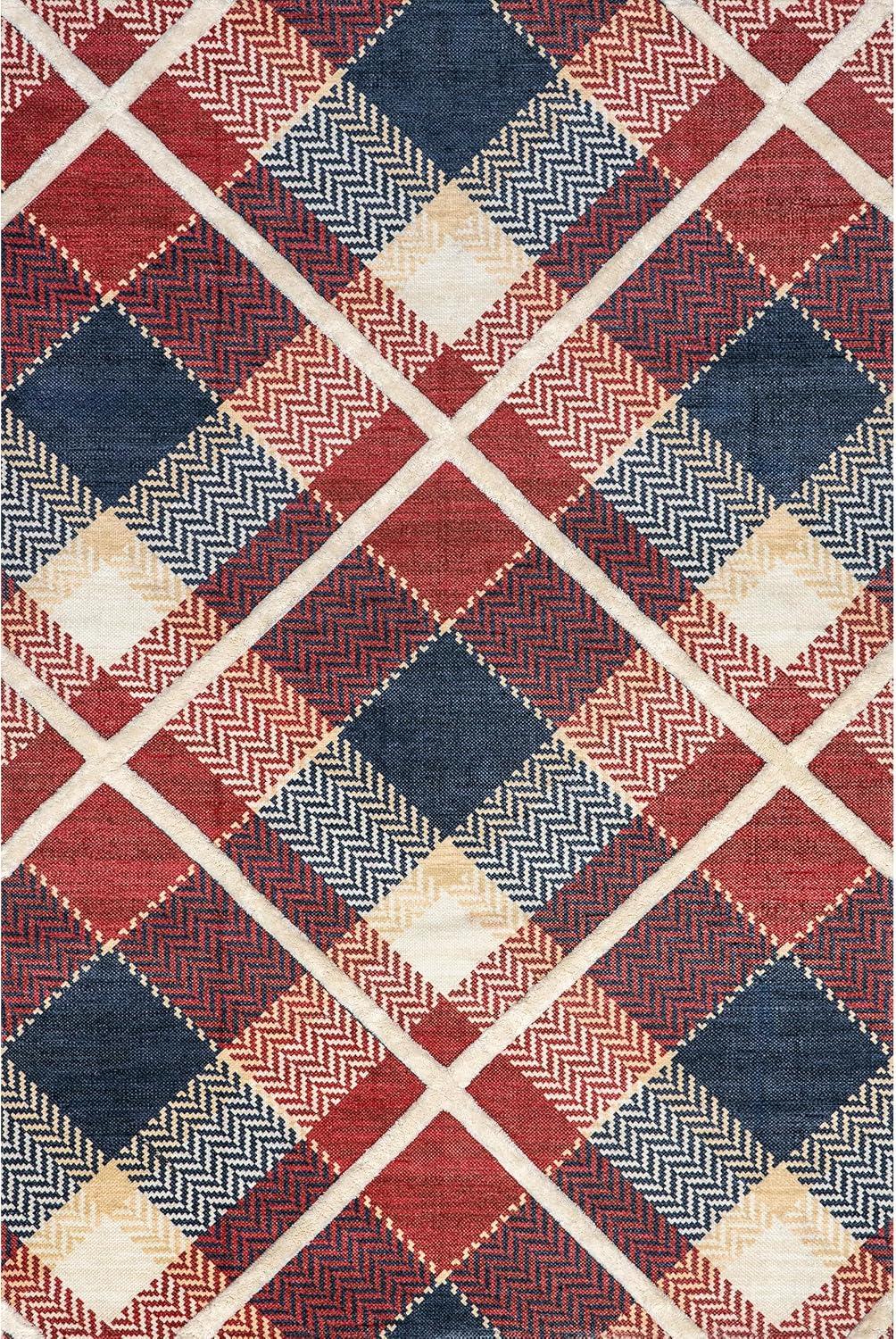Nuloom Anastasia Plaid 9x12 Wool Indoor Area Rug for Living Room Bedroom Dining Room Kitchen, Red/Dark Blue