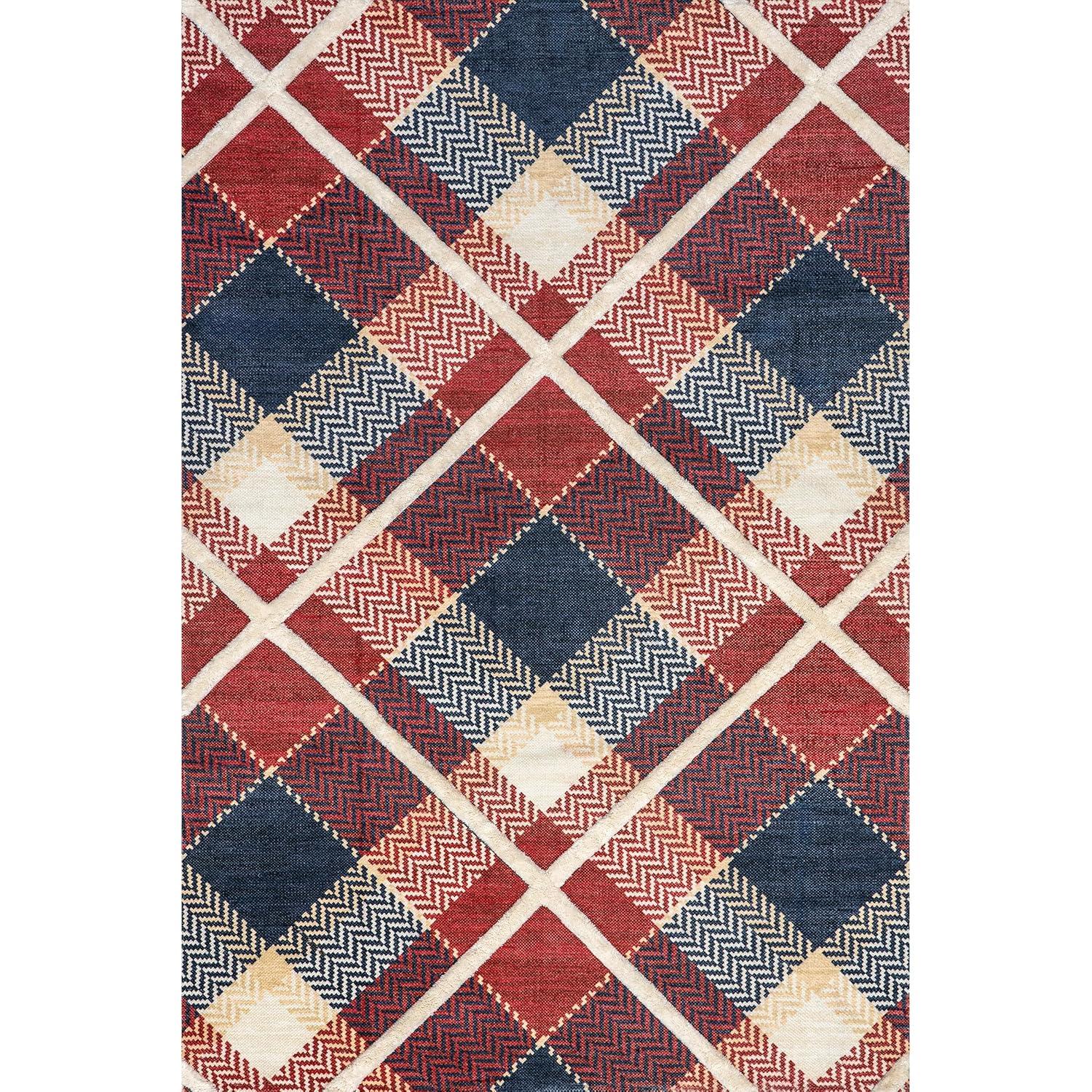 Nuloom Anastasia Plaid 9x12 Wool Indoor Area Rug for Living Room Bedroom Dining Room Kitchen, Red/Dark Blue