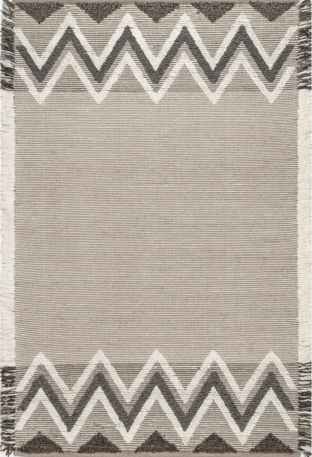 Nuloom Dylan Geometric 5x8 Wool Shag Indoor Area Rug for Living Room Bedroom Dining Room Nursery Kitchen, Beige/Ivory