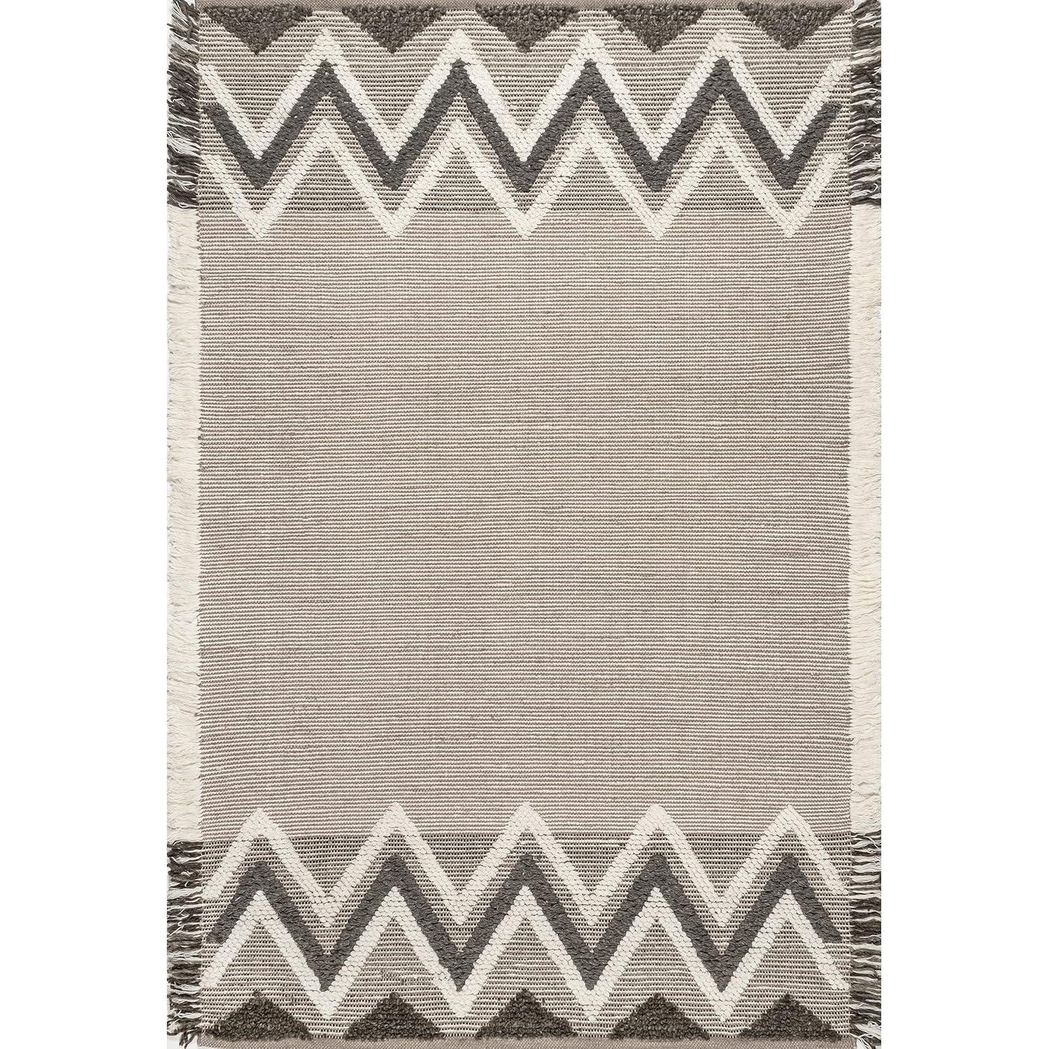 Nuloom Dylan Geometric 5x8 Wool Shag Indoor Area Rug for Living Room Bedroom Dining Room Nursery Kitchen, Beige/Ivory
