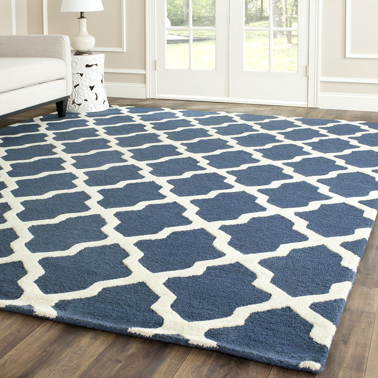 SAFAVIEH Cambridge Liam Geometric Wool Area Rug, Navy Blue/Ivory, 5' x 8'