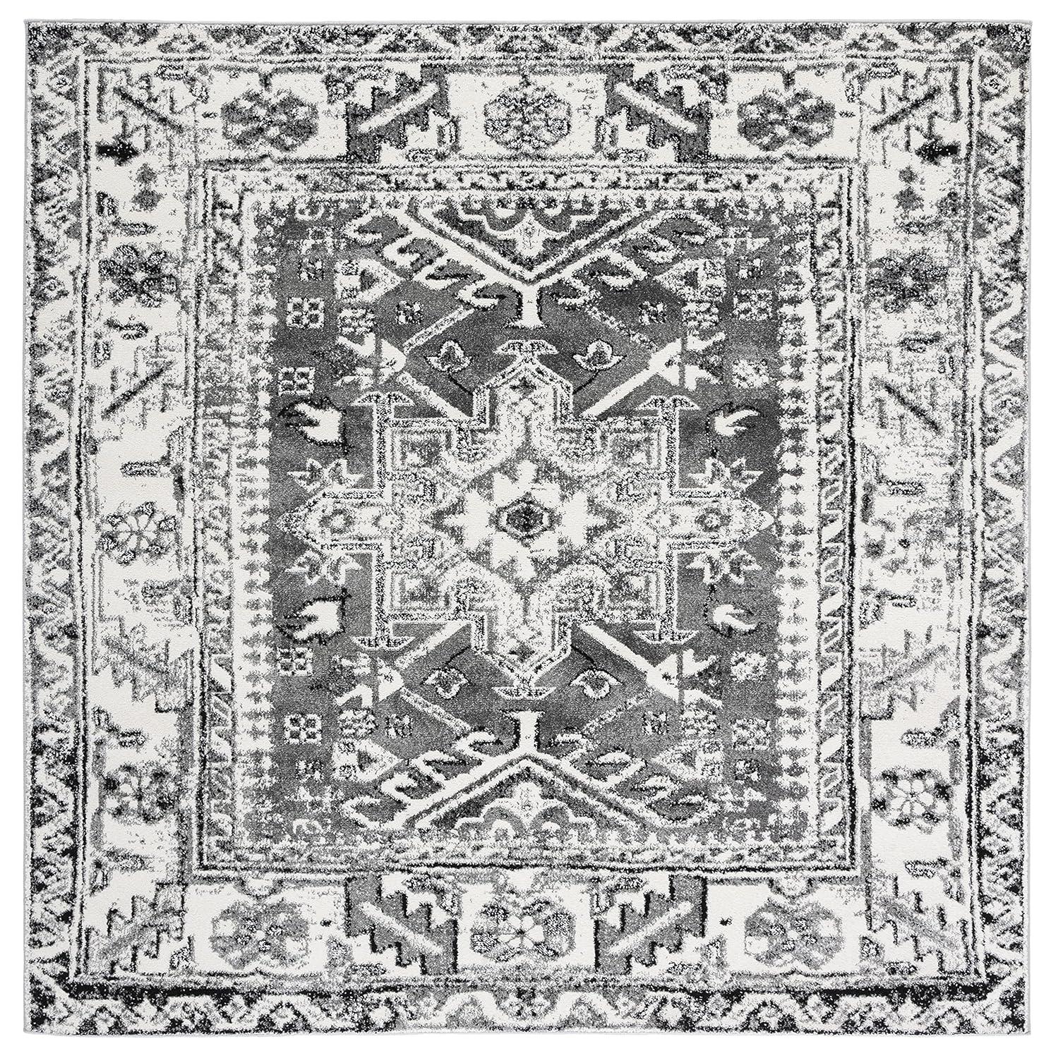 Vintage Hamadan VTH211 Power Loomed Indoor Area Rug - Grey/Ivory - 6'7"x6'7" - Safavieh
