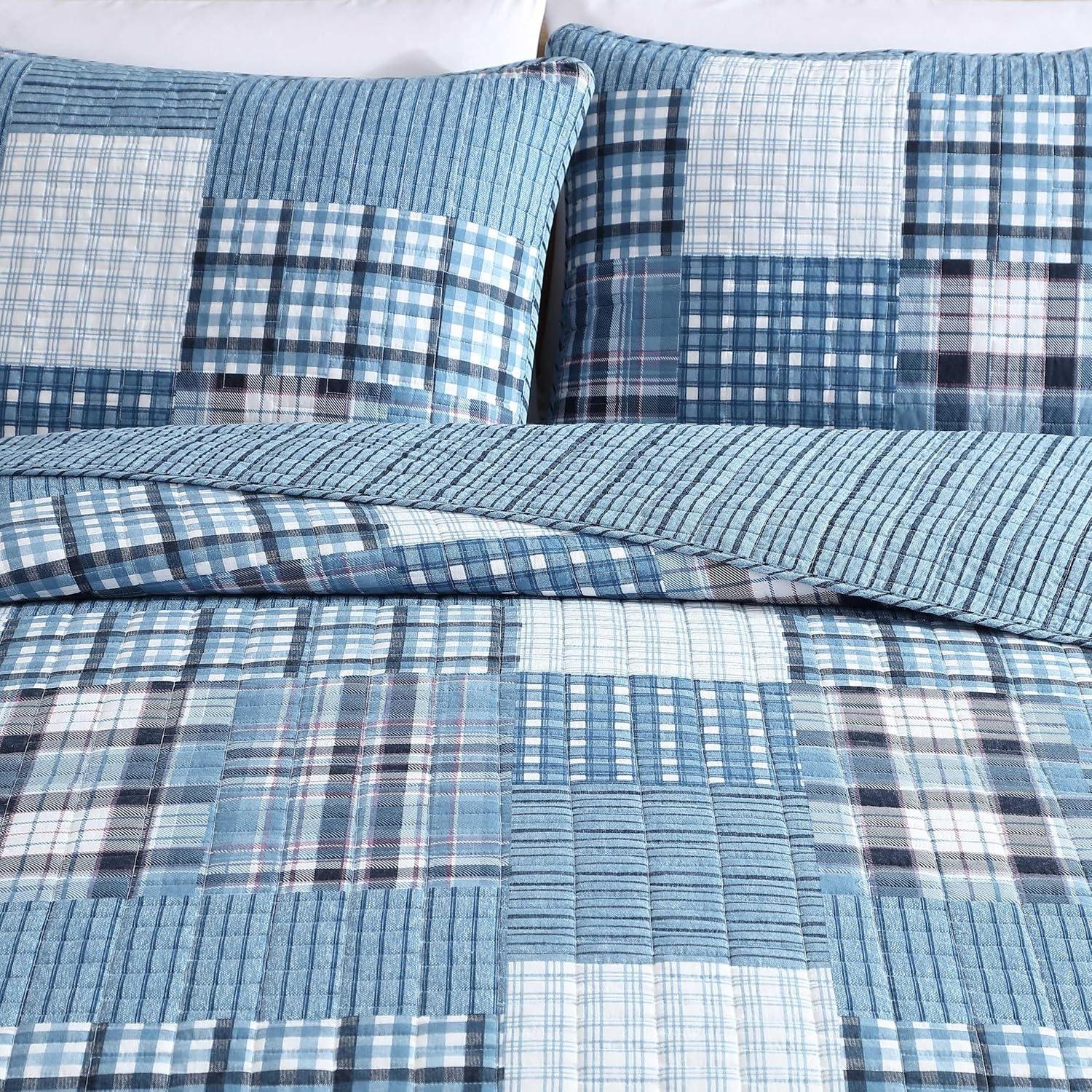 Eddie Bauer Hawthorne 100% Cotton Quilt Set Blue