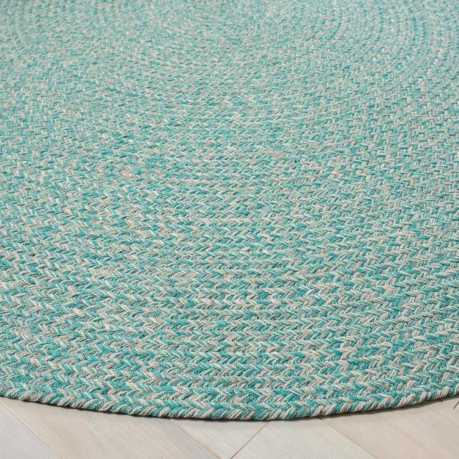 Coastal Charm Teal and Ivory Handwoven Cotton 5' Round Area Rug