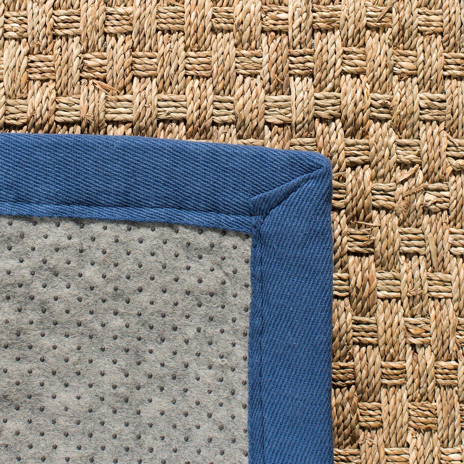 Natural and Navy Square Jute Rug with Cotton Border