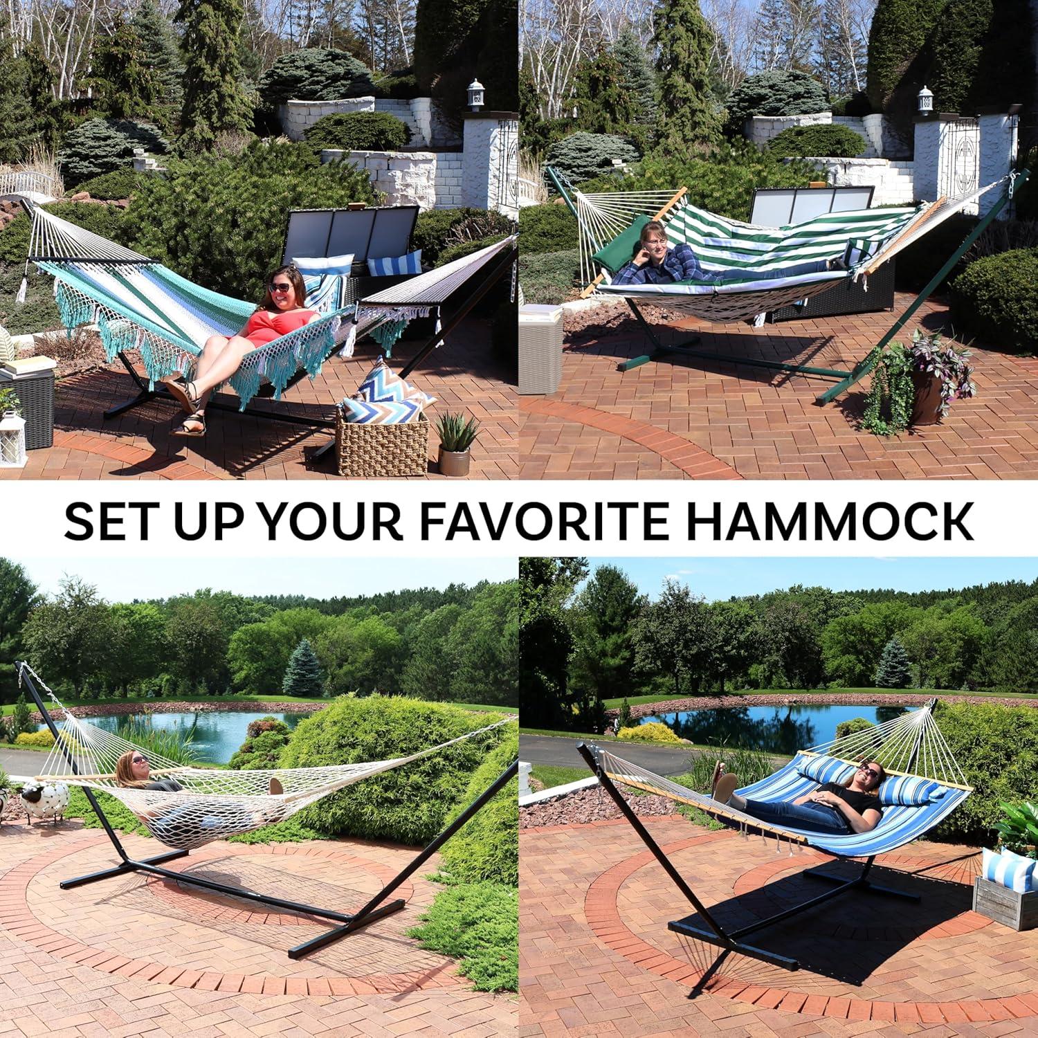 Sunnydaze Hammock Stand with Heavy-Duty Steel Beam Construction - Black - 350 lb Weight Capacity/12' Stand