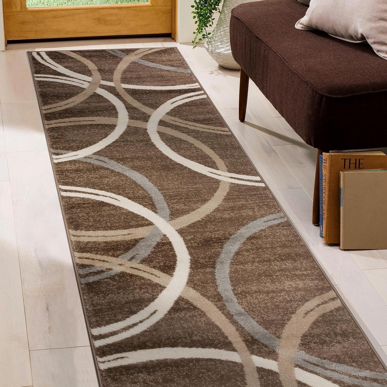 World Rug Gallery Contemporary Abstract Circles Design Brown 2' x 7' Runner Rug
