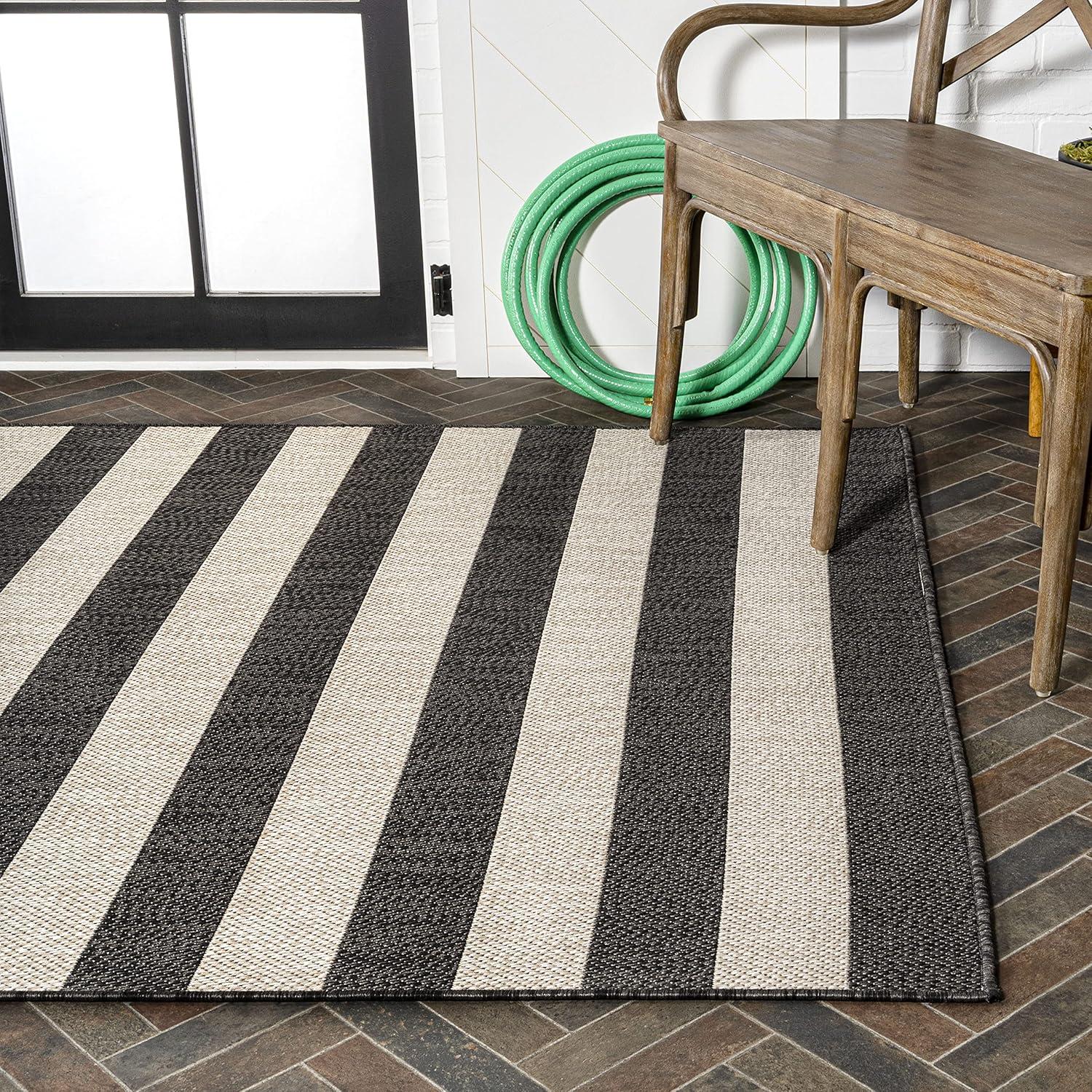 3' x 5' Negril Two-Tone Wide Stripe Indoor/Outdoor Area Rug, Black/Beige - JONATHAN Y
