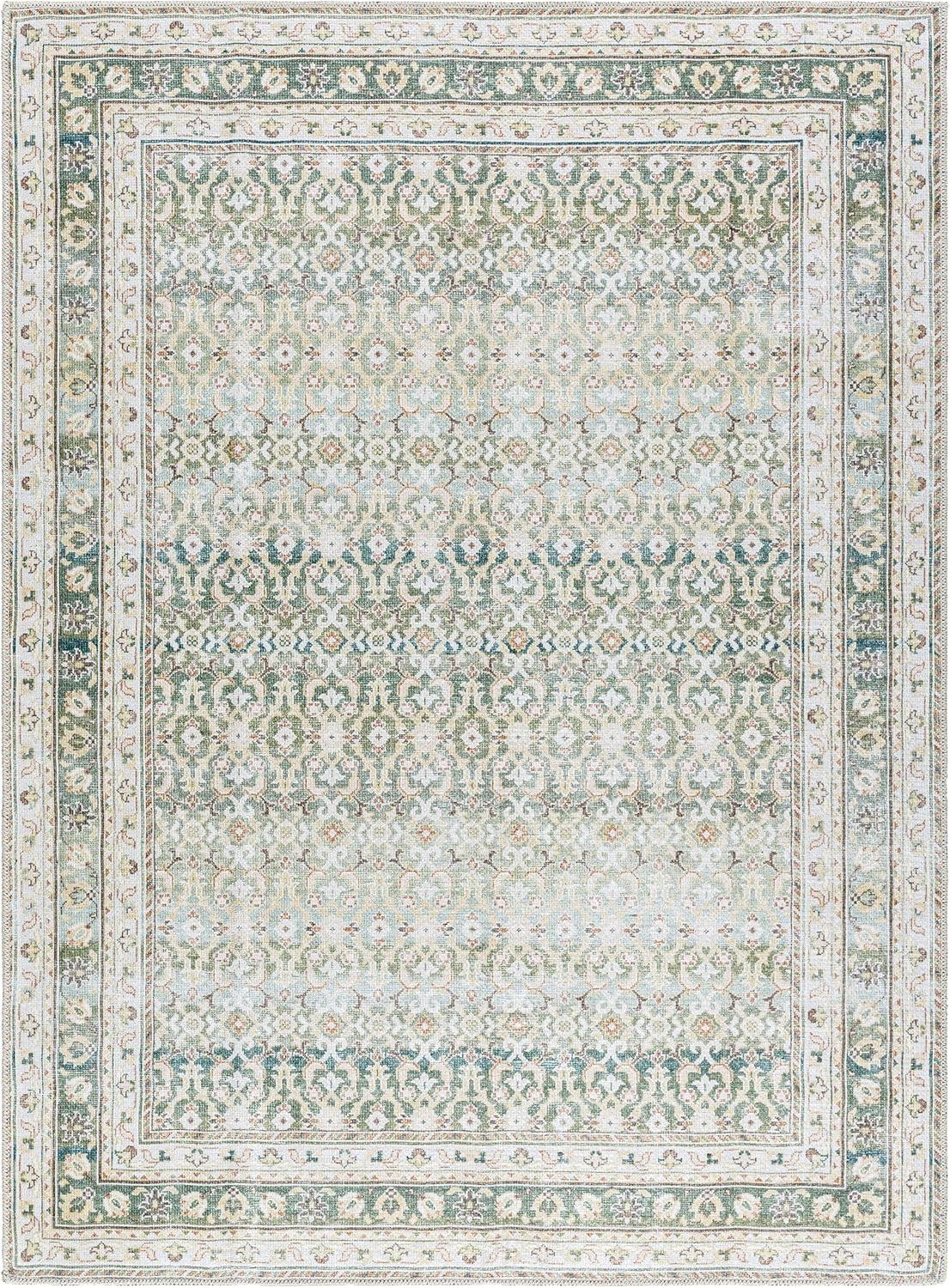 Rainier Green and Gray Washable Synthetic Area Rug, 3'3" x 4'11"