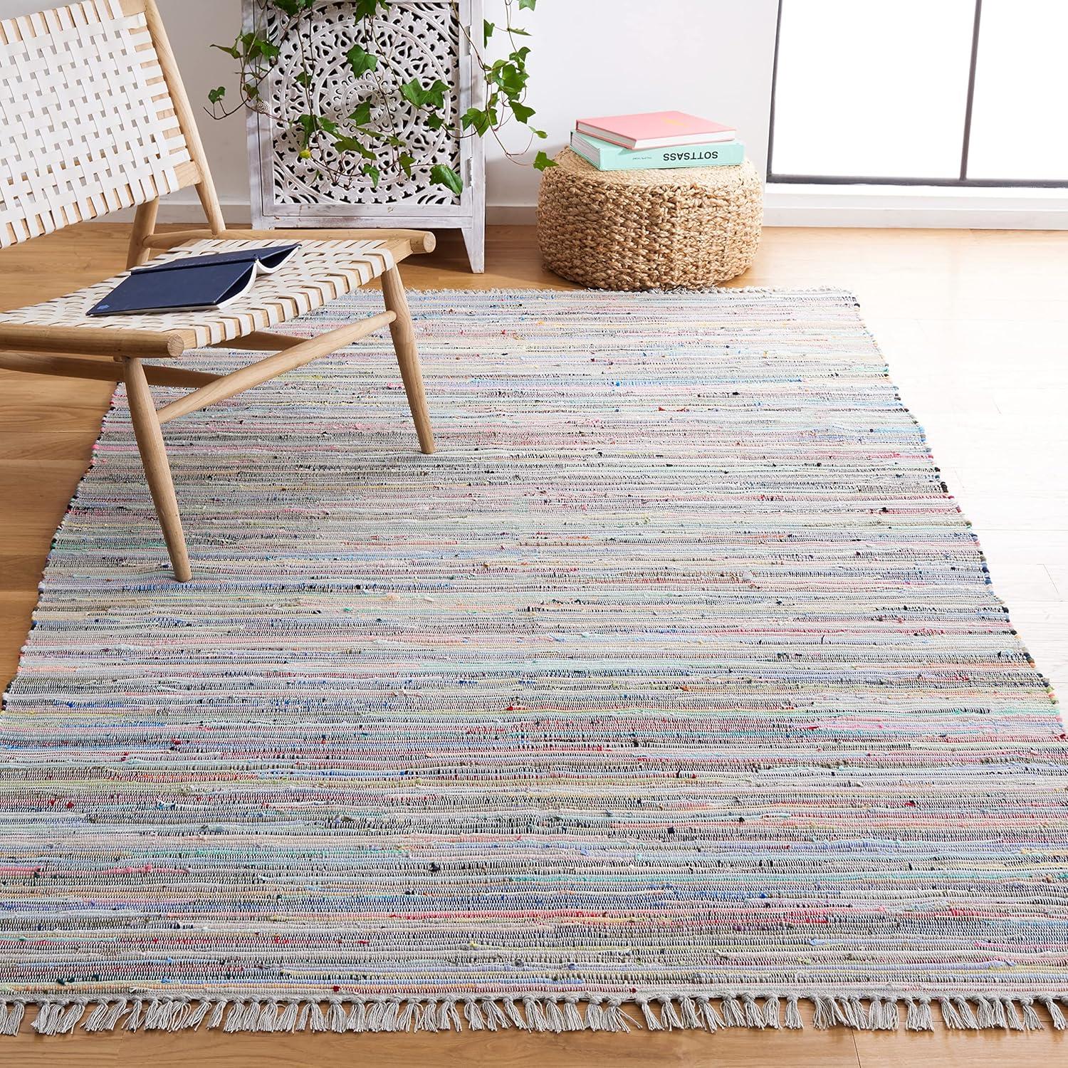 Rag Rug RAR121 Hand Woven Indoor Area Rug - Grey/Multi - 5'x8' - Safavieh.