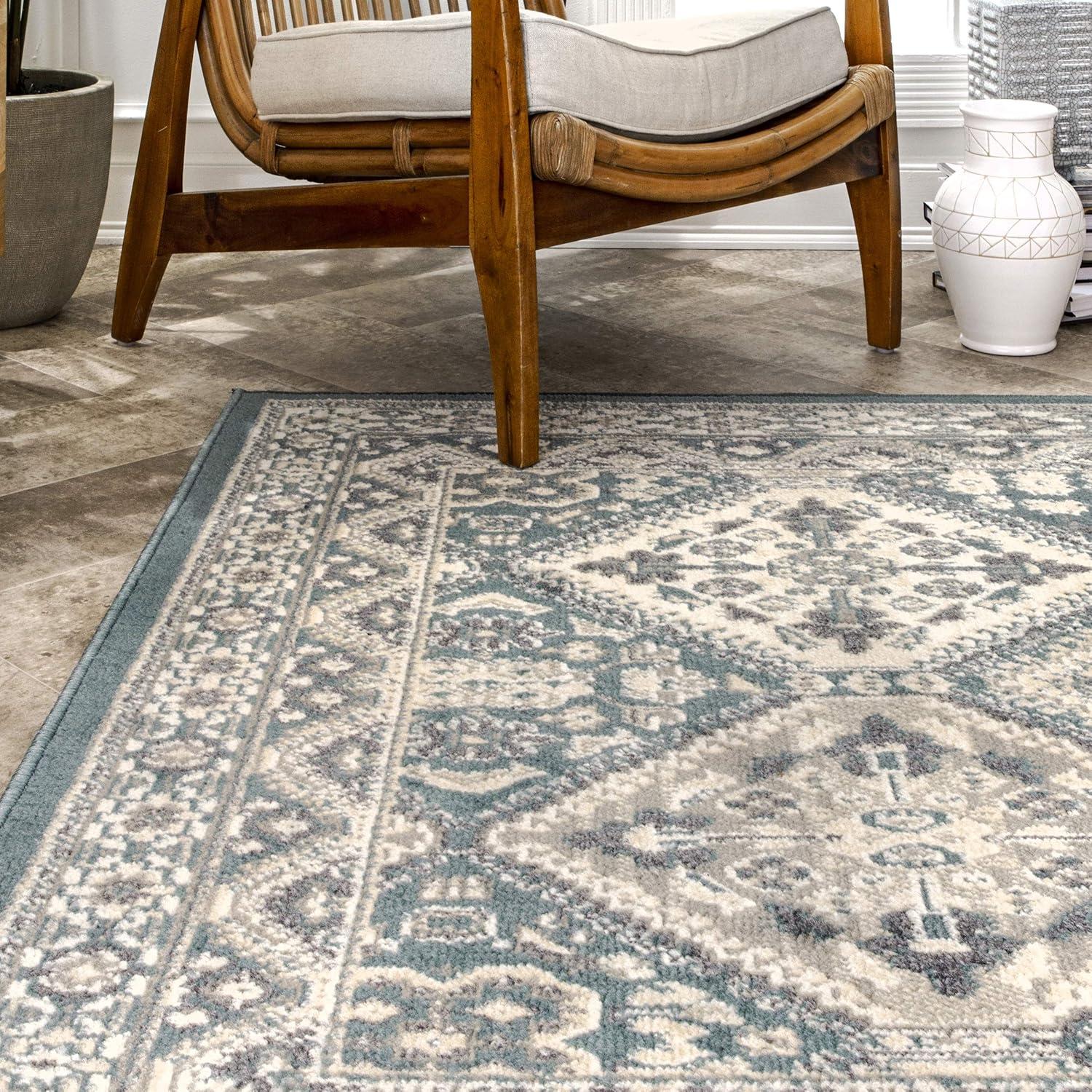 Nuloom 2x8 Becca  Tiled Indoor Area Rug, Blue, Faded Transitional Design, Stain Resistant, BedroomLiving Room, Kitchen,
