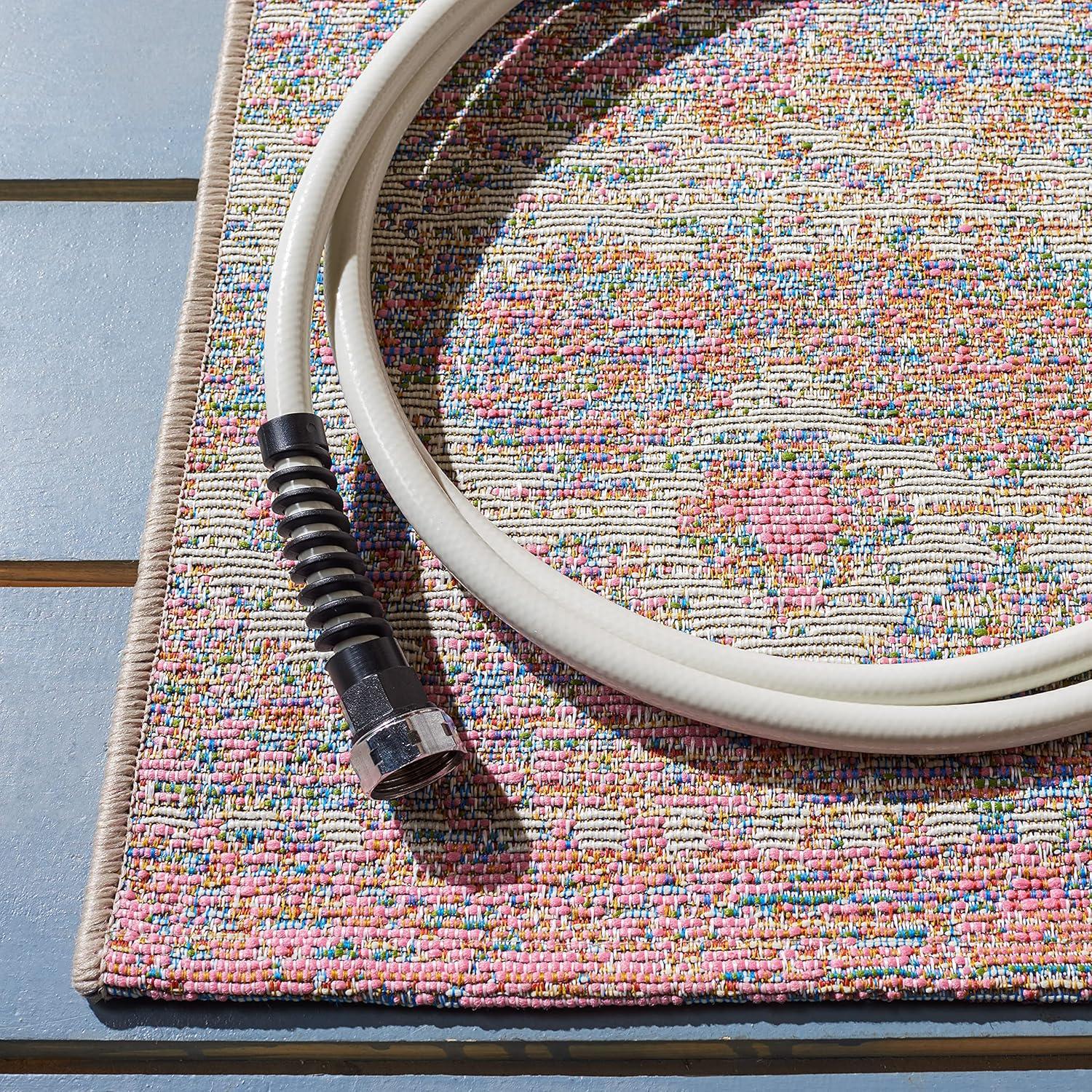 Summer SMR498 Power Loomed Indoor and Outdoor Area Rug - Ivory/Pink - 6'6"x9'4" - Safavieh.
