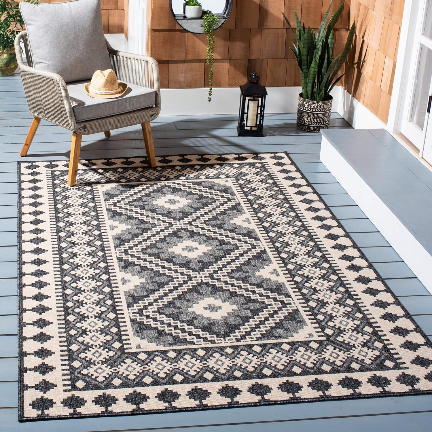 SAFAVIEH Veranda Magna Southwestern Indoor/Outdoor Area Rug, 9' x 12', Ivory/Grey