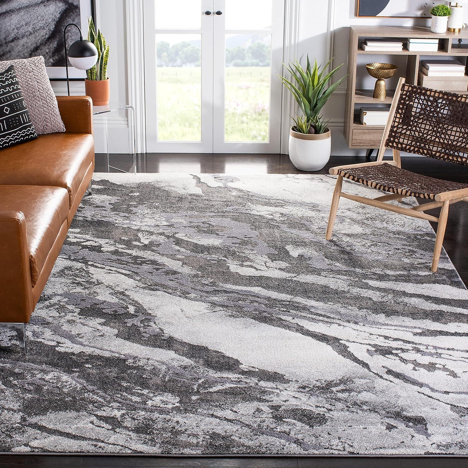 Pacific Gray Abstract 8' x 10' Synthetic Area Rug