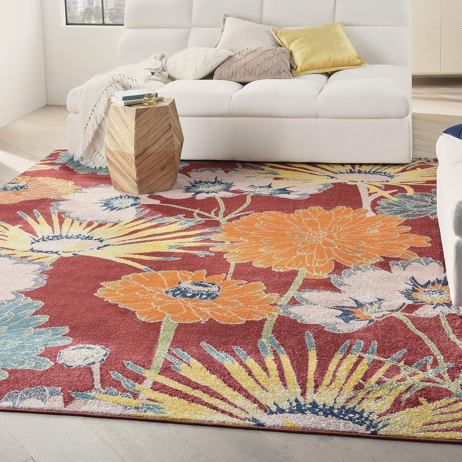 Botanical Bliss Red Multicolor Floral 8' x 10' Easy-Care Area Rug