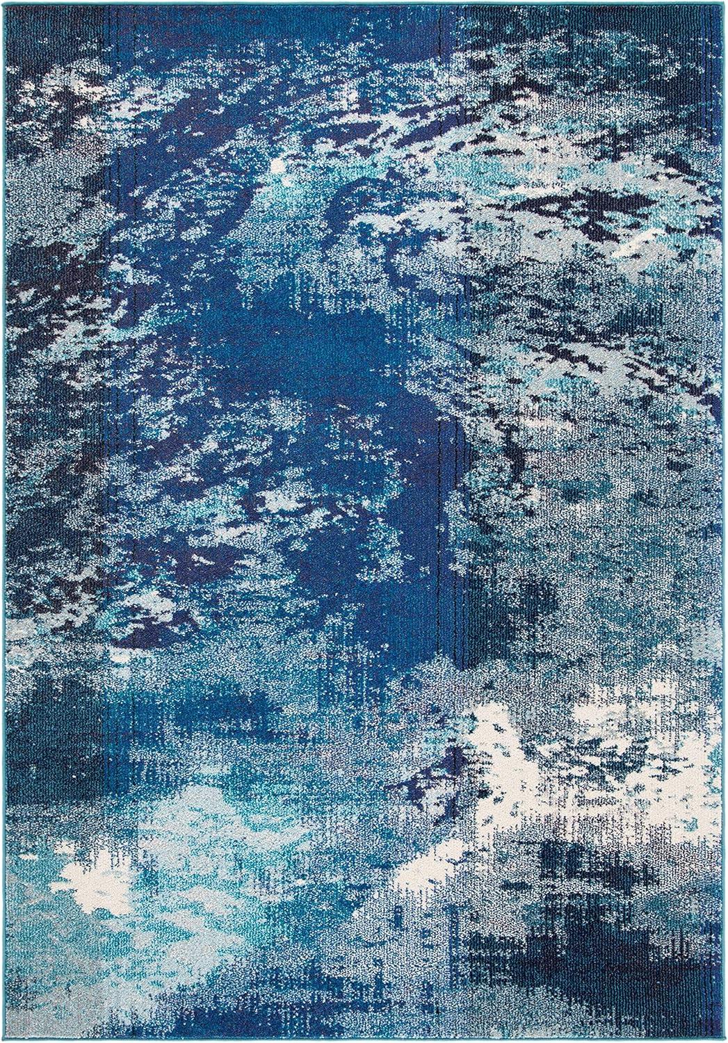 SAFAVIEH Madison Oscar Abstract Distressed Area Rug, Navy/Ivory, 4' x 6'