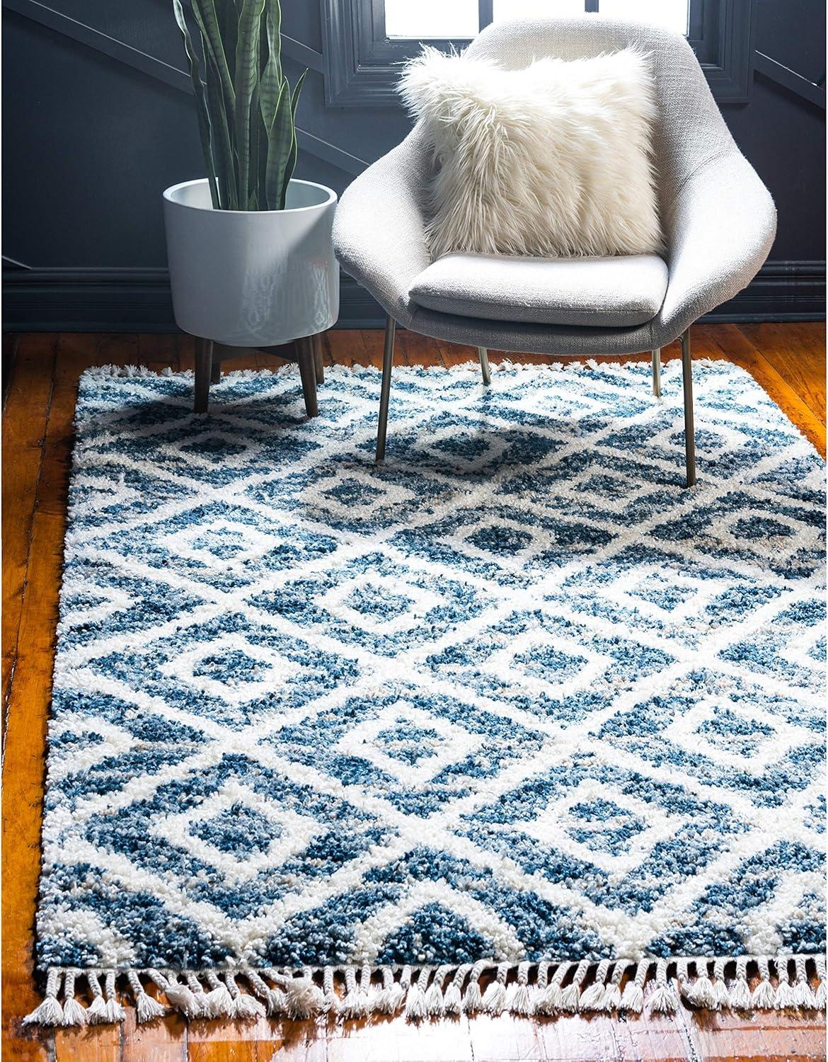 Unique Loom Hygge Shag Collection Area Rug - Diamond (5' 1" x 8' Rectangle, Ivory/ Gray)