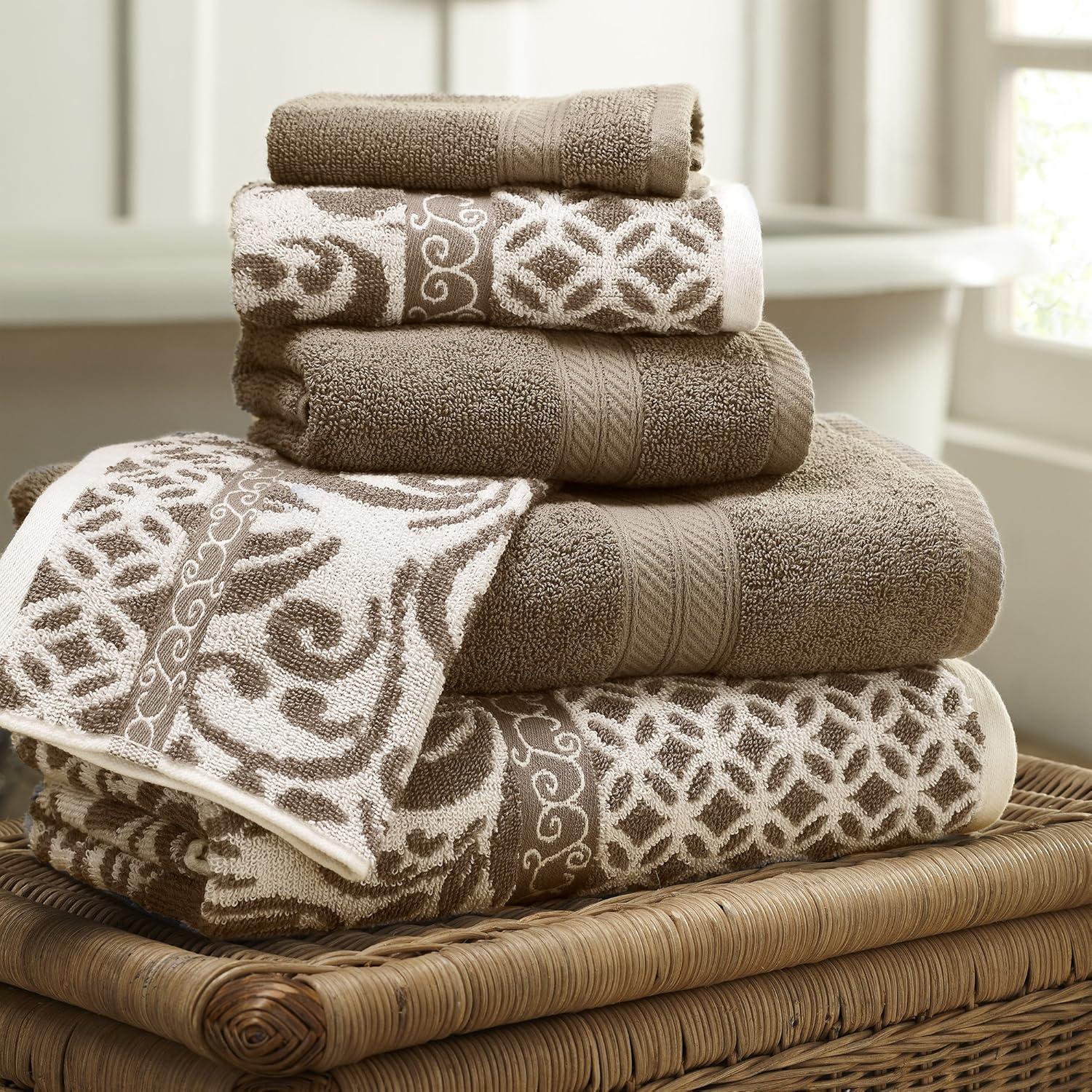 Mocha Cotton Jacquard Washcloth and Hand Towel Set