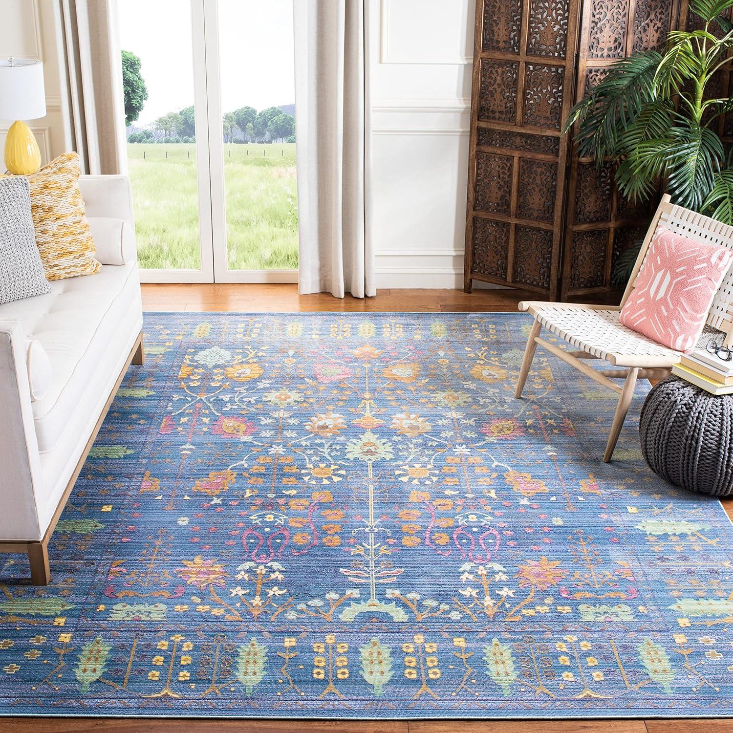 SAFAVIEH Valencia Collection Area Rug - 5' x 8', Steel Blue, Boho Chic Distressed Design, Non-Shedding & Easy Care, Ideal for High Traffic Areas in Living Room, Bedroom (VAL108S)