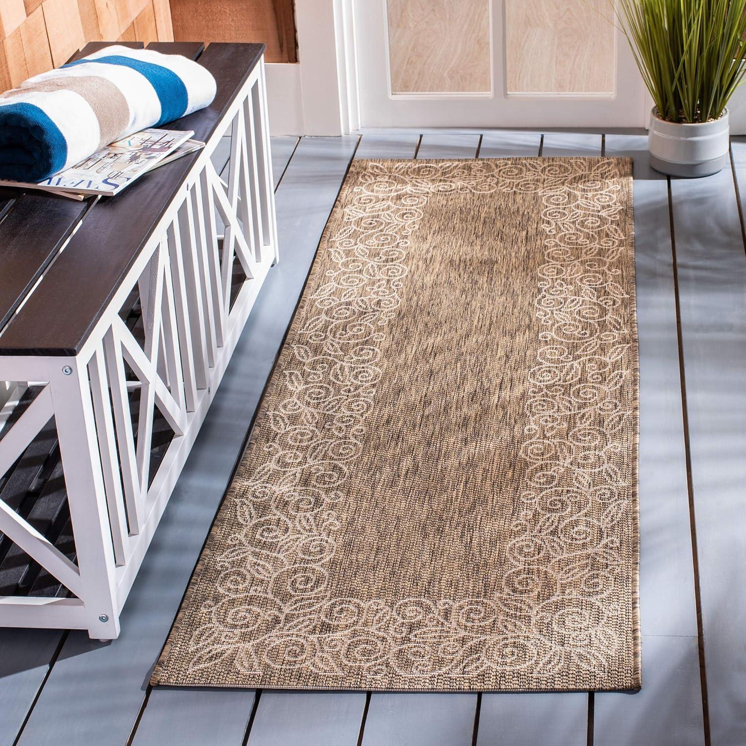 SAFAVIEH Courtyard Chole Bordered Indoor/Outdoor Area Rug, Dark Beige/Beige, 2'7" x 5'
