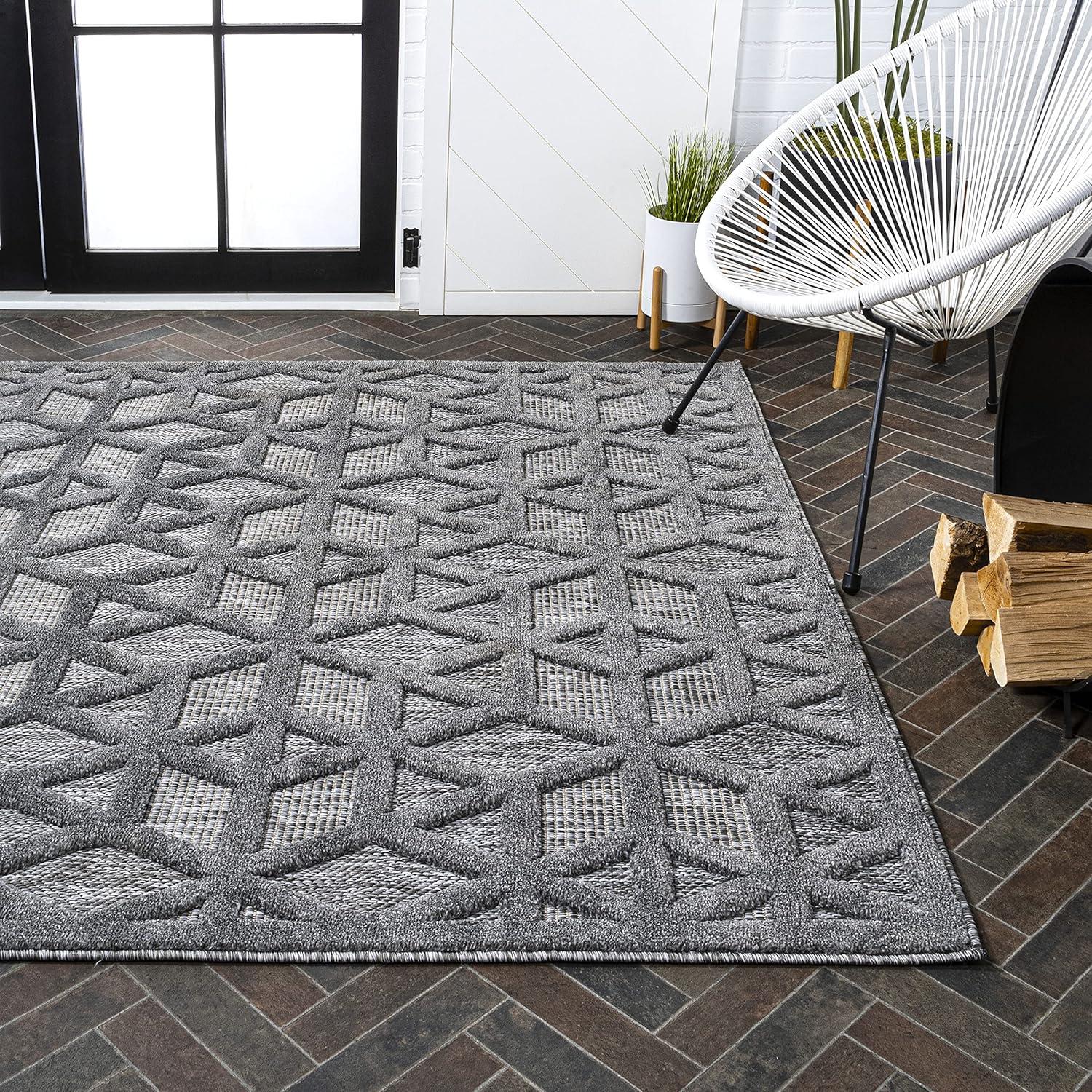 Talaia Neutral Geometric Indoor/Outdoor Area Rug - JONATHAN Y