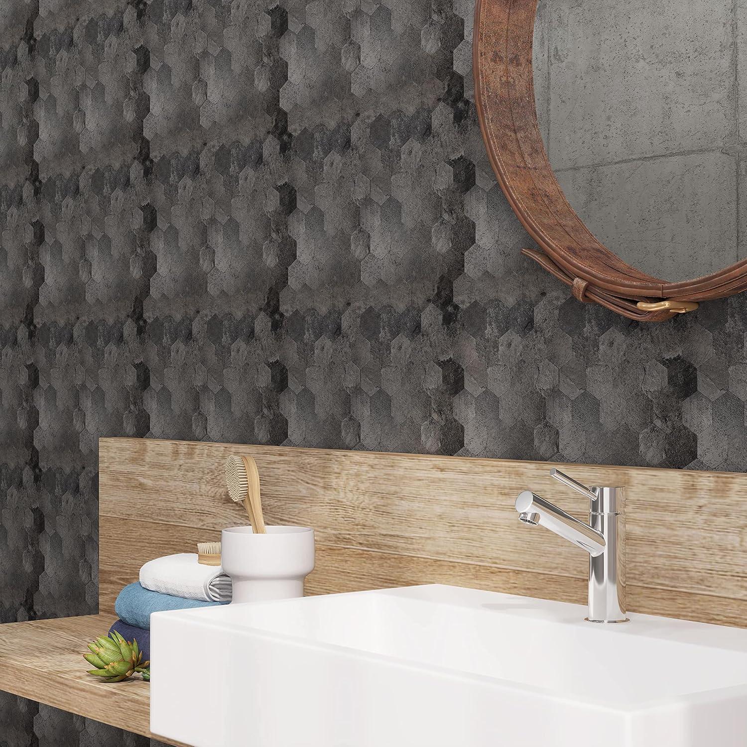 Avant Decor 8 Tiles | Stone Composite Small Hexagon Tiles | Peel and Stick Kitchen Backsplash Stick On Wall Easy DIY Installation 11.33" x 11.41"