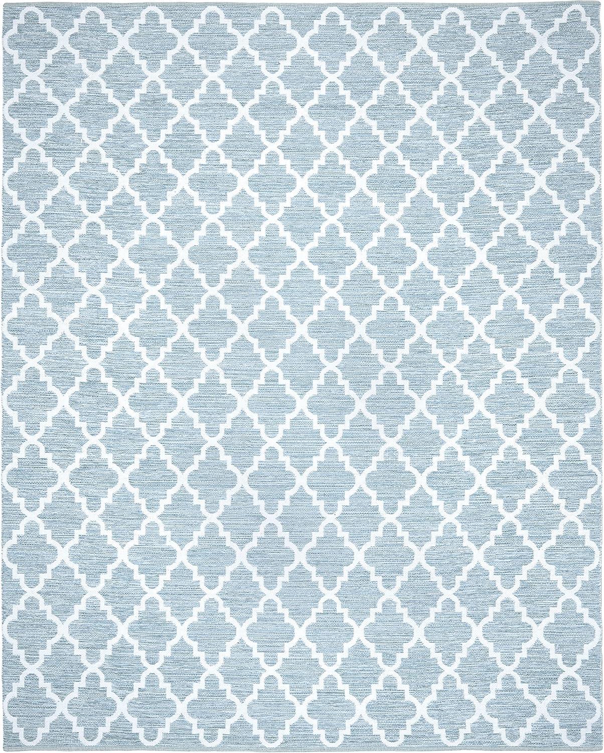 Casual Coastal Light Blue & Ivory Handwoven 9'x12' Wool-Cotton Rug