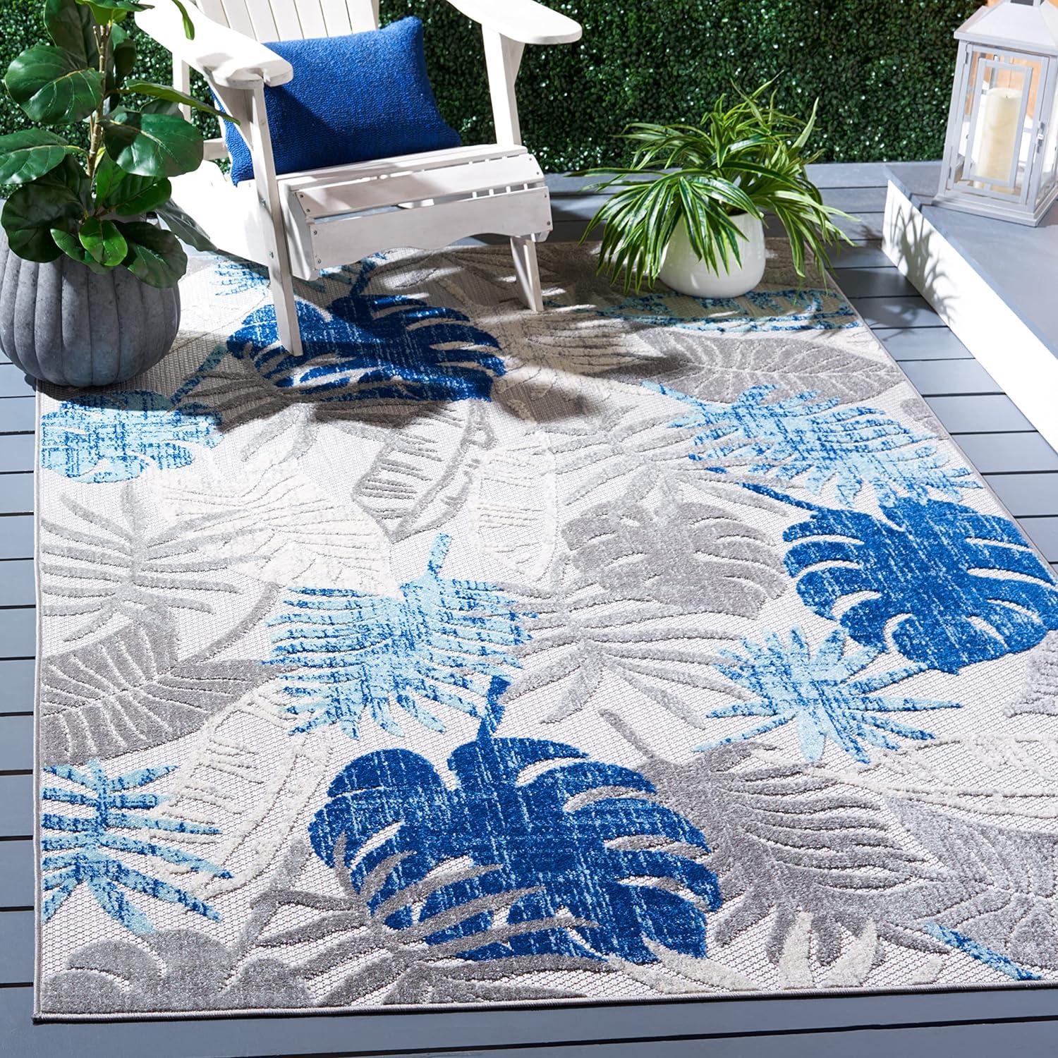 Cabana CBN831 Power Loomed Indoor/Outdoor Area Rug - Grey/Blue - 4'x4' - Safavieh