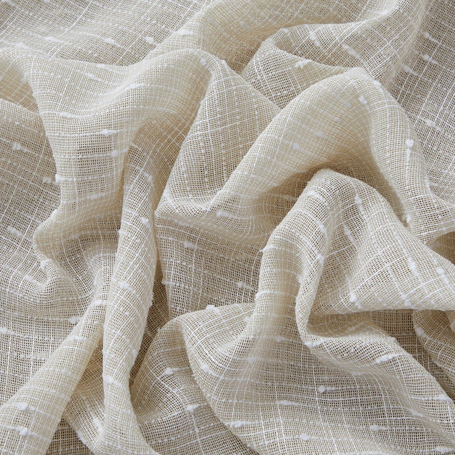 HLC.ME Emily Faux Linen Semi Sheer Light Filtering Back Tab Pocket Lightweight Window Curtains Drapery, 2 Panels - Beige, 54 W x 84 L