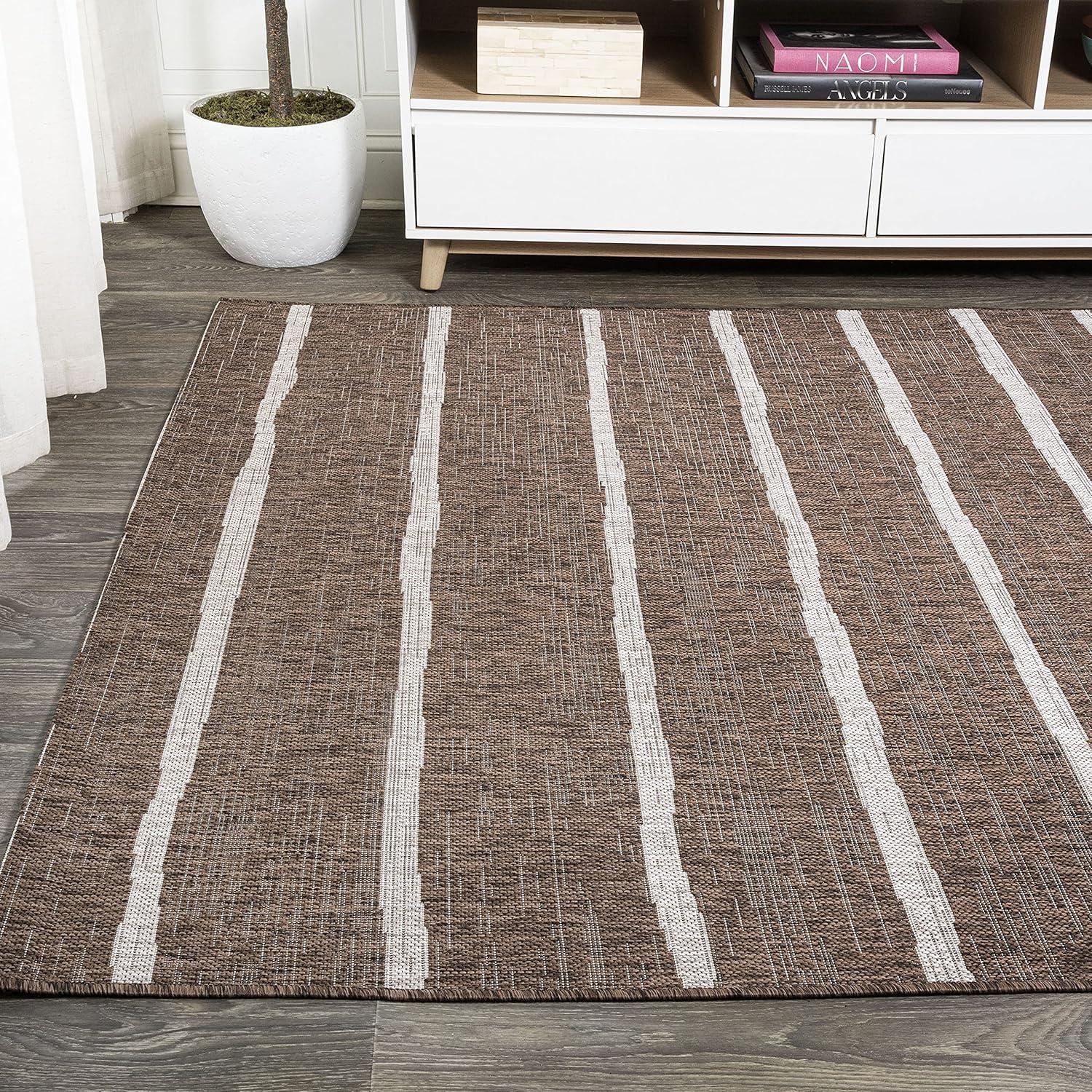 3'x5' Colonia Berber Stripe Indoor/Outdoor Area Rug, Brown/Beige - JONATHAN Y