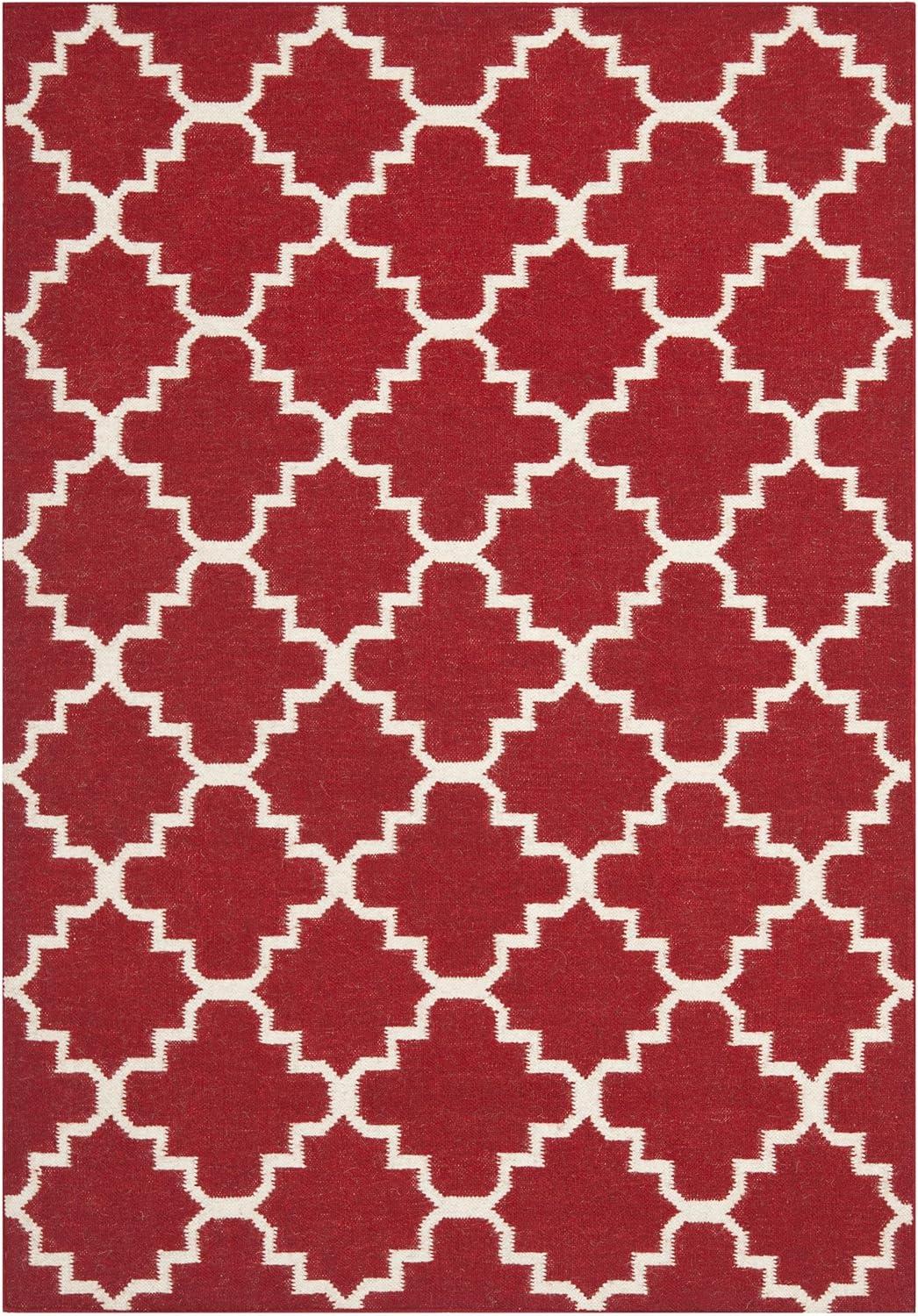 Red and Ivory Geometric Wool 3' x 5' Flatweave Rug