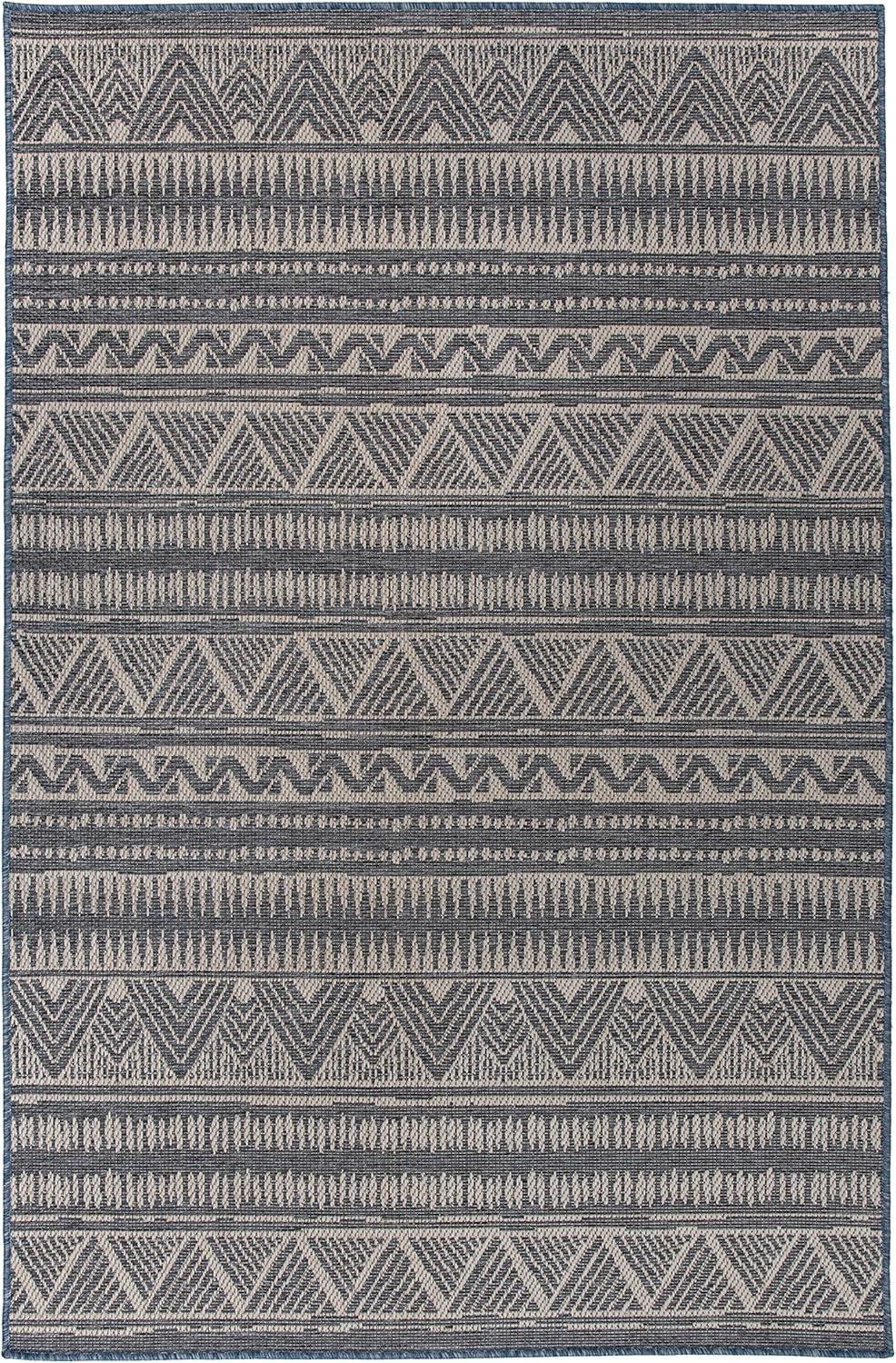 Bohemian Bliss Blue Geometric 5' x 7' Easy-Care Outdoor Rug