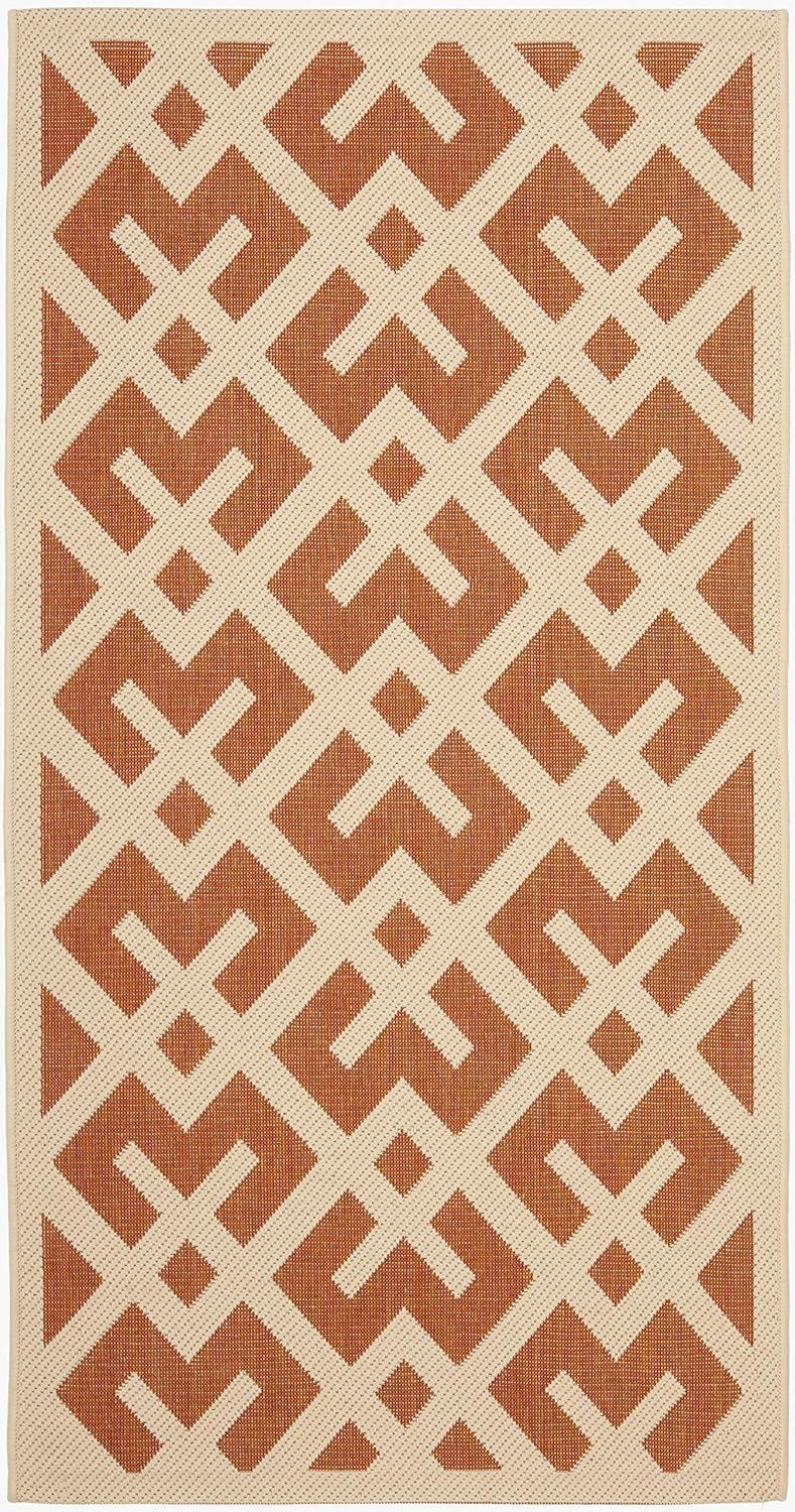SAFAVIEH Courtyard Alvin Geometric Indoor/Outdoor Area Rug, 2'7" x 5', Terracotta/Bone