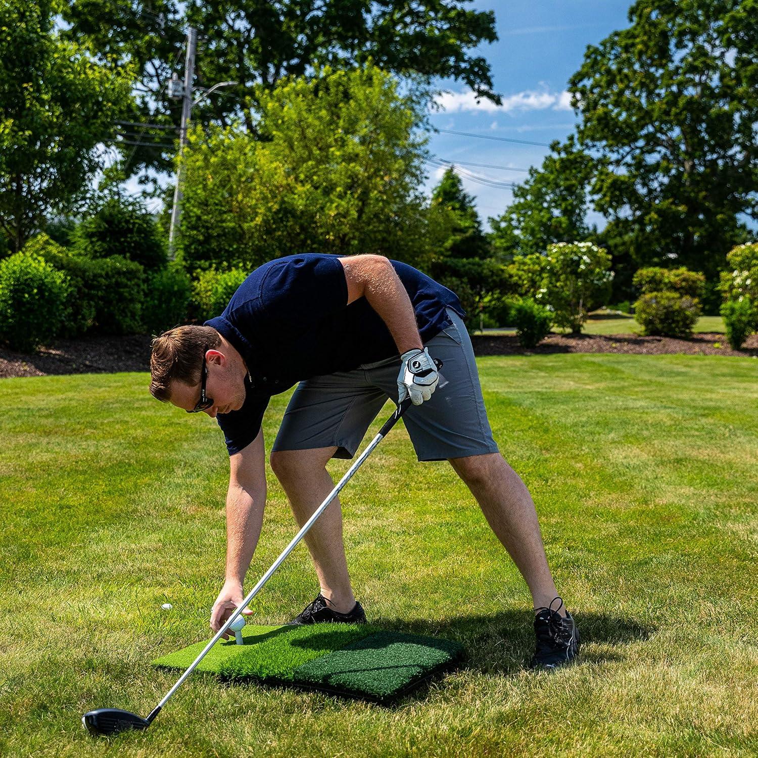 Tri-Level Green Rubber Golf Practice Mat with Tee