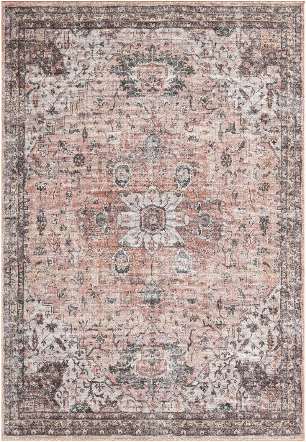 Coral Medallion Chenille 3'11"x5'6" Washable Area Rug