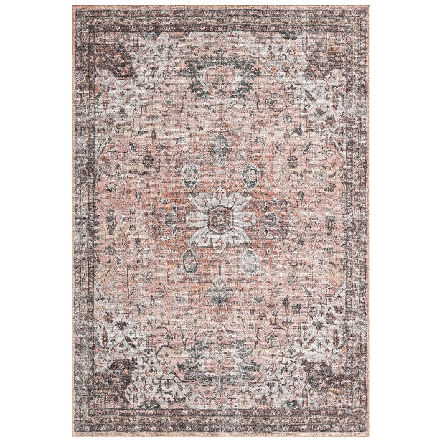 Everwash™ Callaghan Esther Bohemian Medallion Machine Washable Area Rug, Coral, 3'11"x5'6"