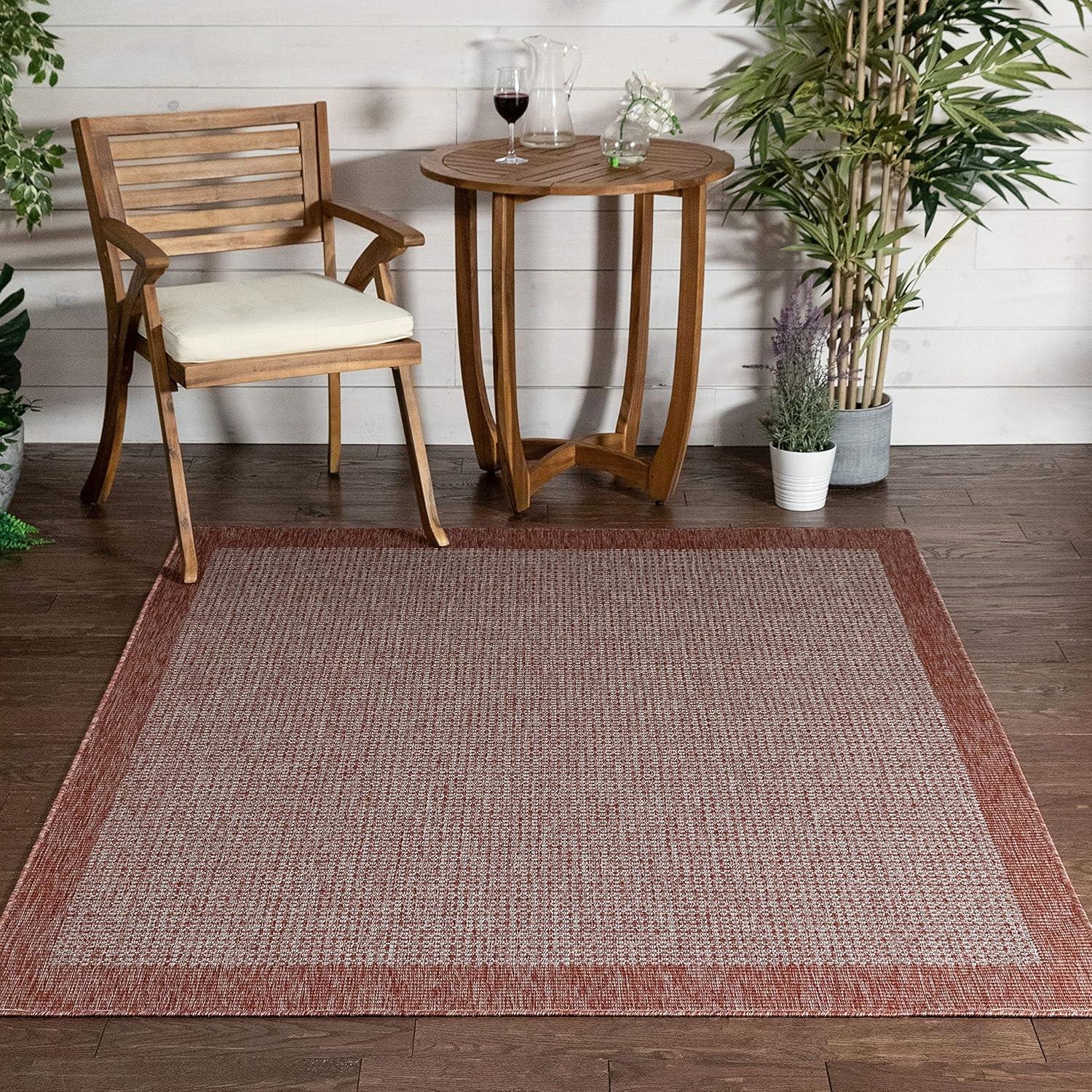 Marshanna Odin Solid Striped Border Indoor Outdoor Green Flatweave Rug