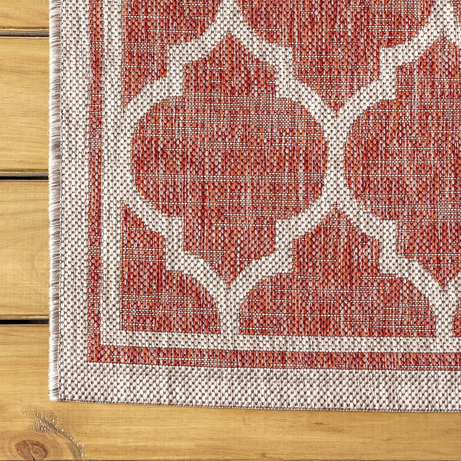 2' X 10' Trebol Moroccan Trellis Textured Weave Indoor/Outdoor Runner Rug, Red/Beige - JONATHAN Y