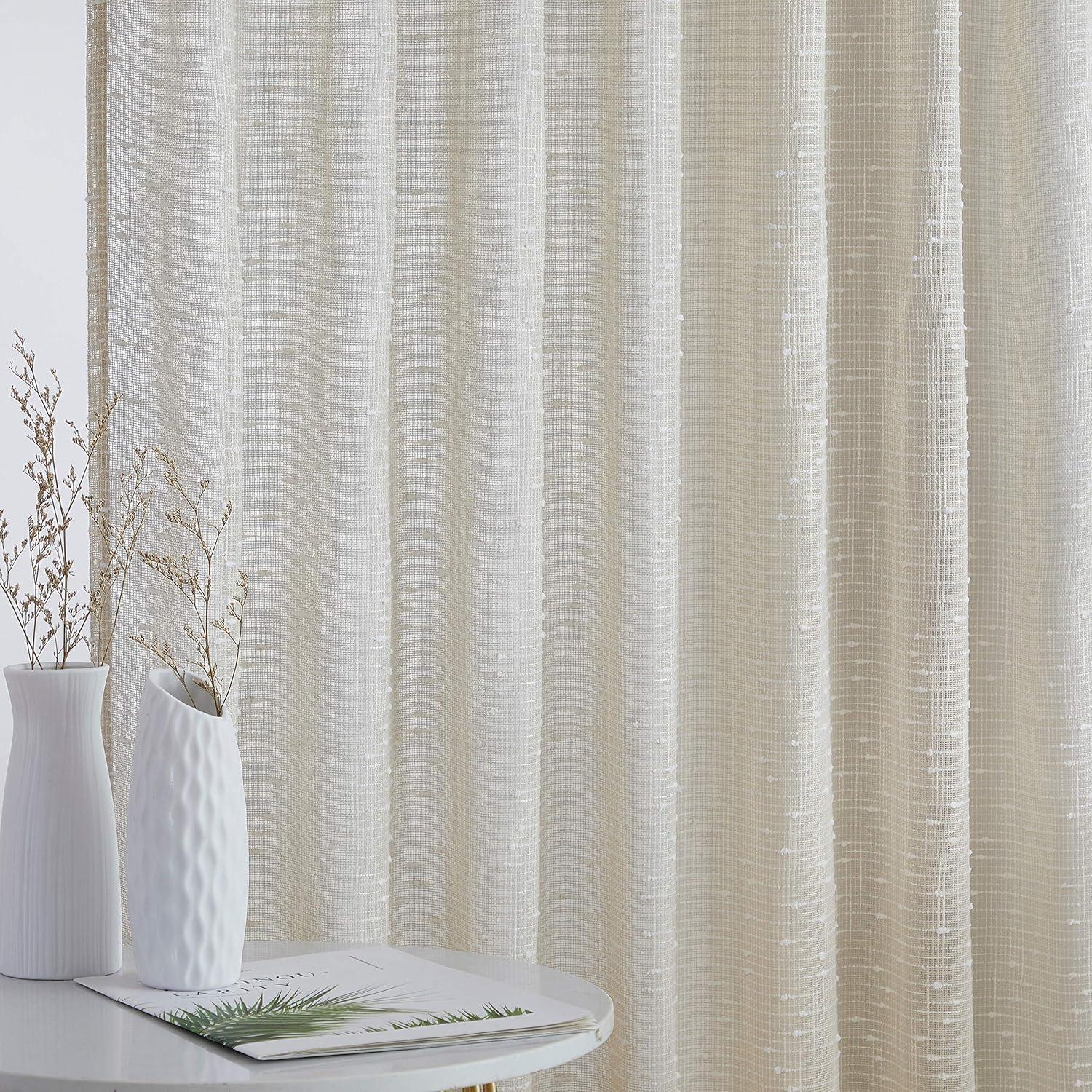 HLC.ME Emily Faux Linen Semi Sheer Light Filtering Back Tab Pocket Lightweight Window Curtains Drapery, 2 Panels - Beige, 54 W x 84 L