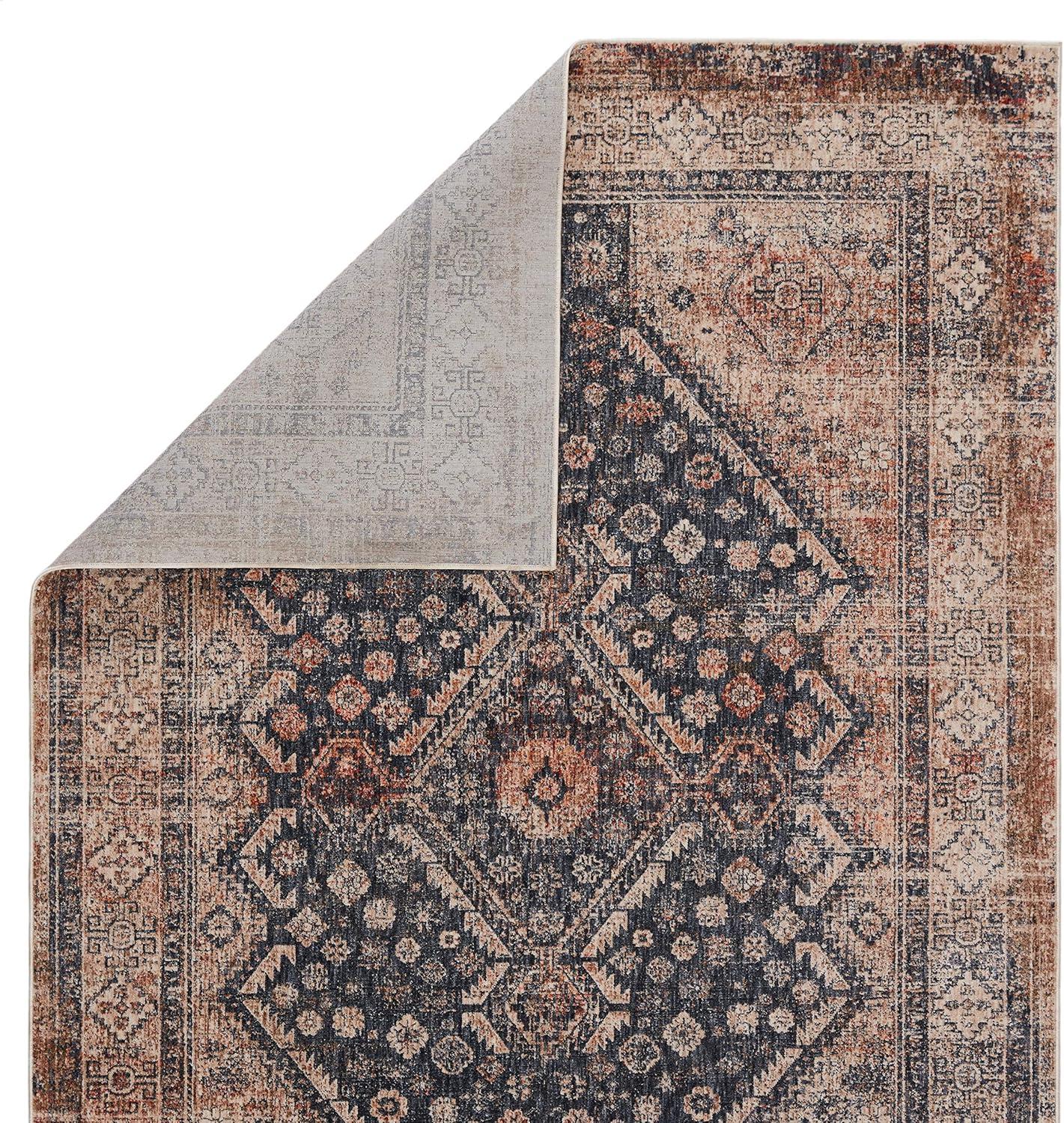 Blue and Taupe Synthetic Medallion 8' x 10' Area Rug