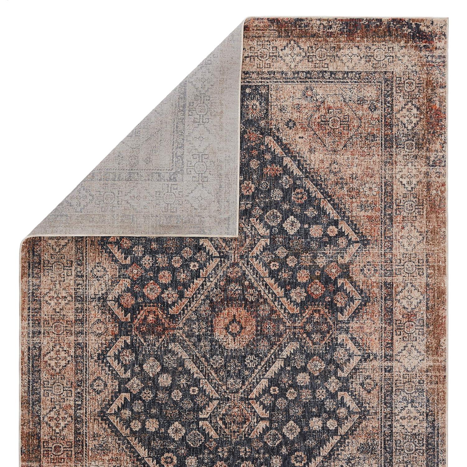 Blue and Taupe Synthetic Medallion 8' x 10' Area Rug