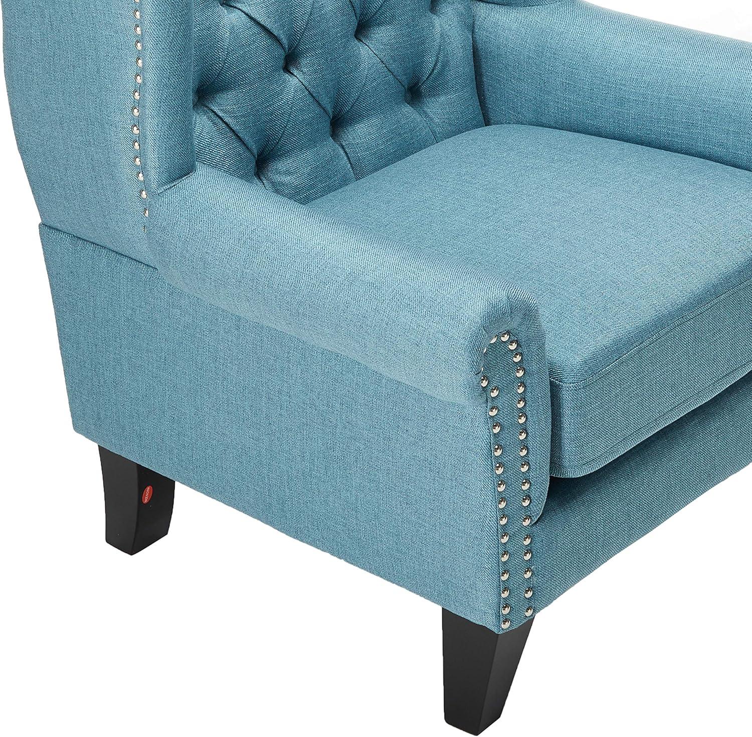 Lainie Blue Tufted Wingback Wood Accent Chair