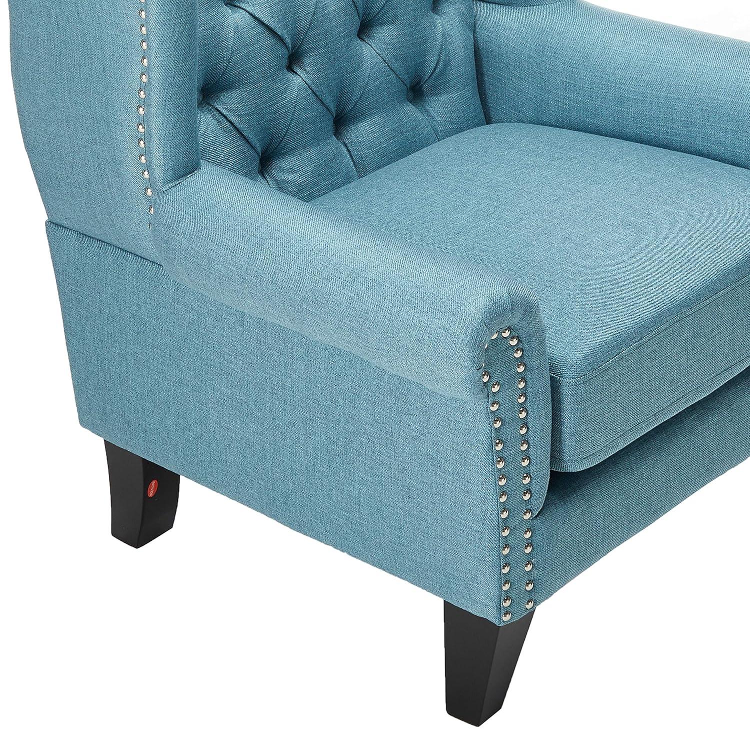Christopher Knight Home Laird Traditional Winged Accent Chair Blue: Studded, Tufted for Living Room