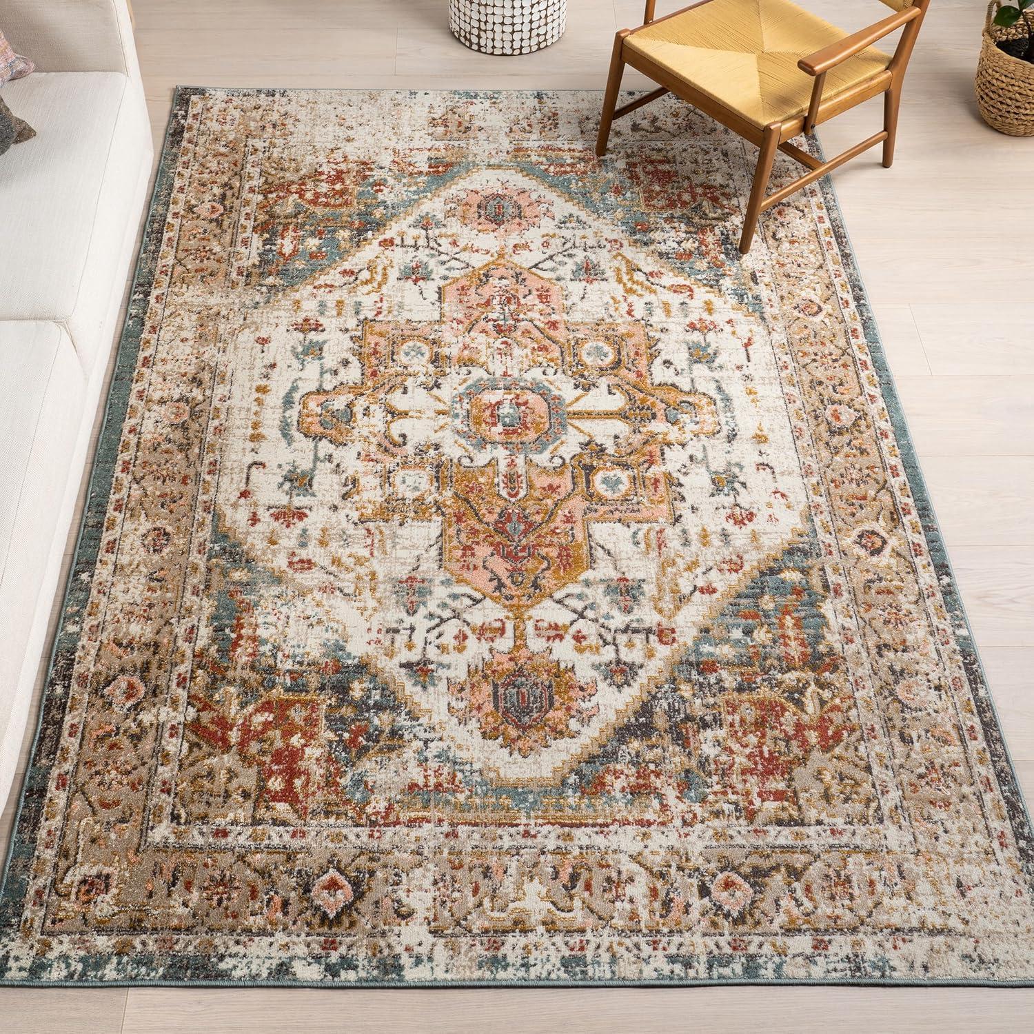 Nuloom 12x15 Justine Vintage Medallion Indoor Area Rug, Beige, Faded Persian Design, Stain Resistant, BedroomLiving Room, Kitchen,