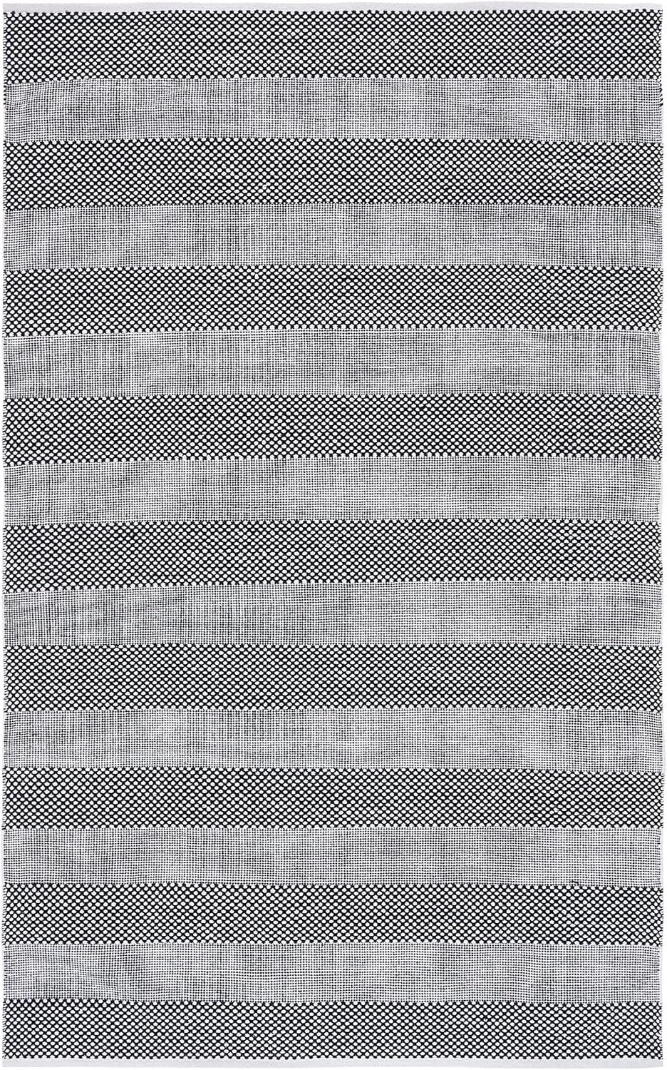 Ivory & Black Hand-Woven Cotton Kilim Area Rug - 3' x 5'