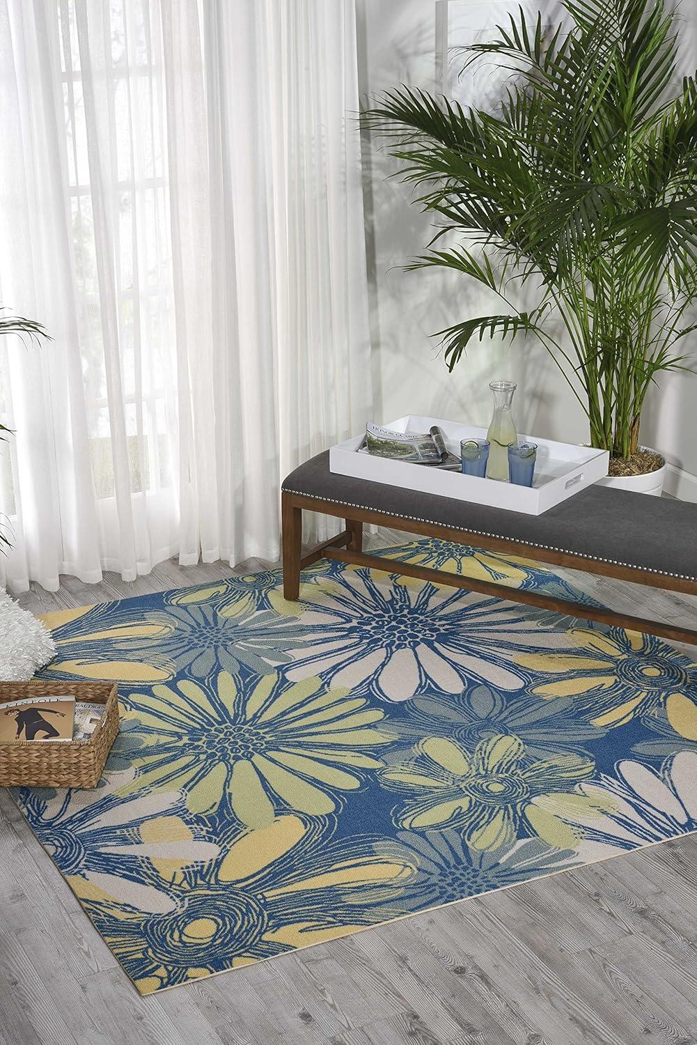 Azure Floral Bliss 4' x 6' Handmade Tufted Synthetic Area Rug