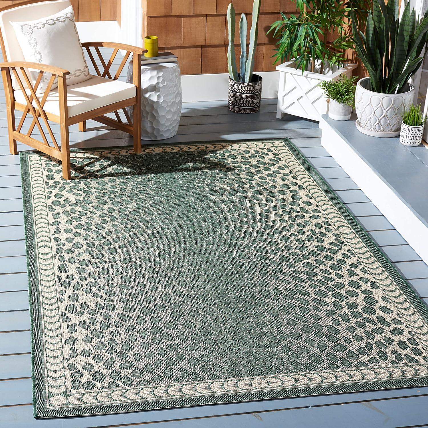 Courtyard CY6100 Power Loomed Indoor/Outdoor Area Rug - Dark Green/Ivory - 6'7"x6'7" - Safavieh.