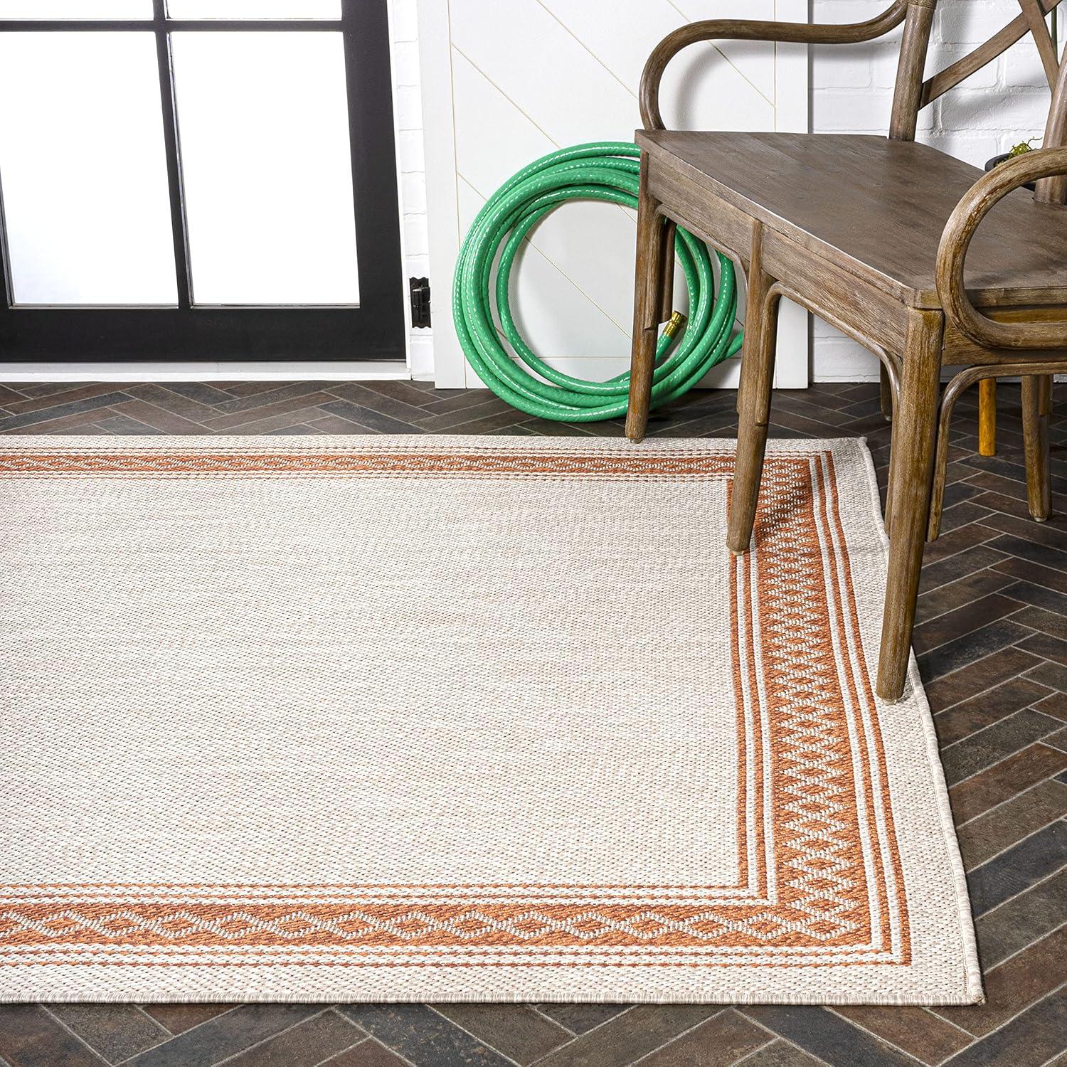 3' x 5' Lucia Classic Diamond Border Indoor/Outdoor Area Rug, Cream/Orange - JONATHAN Y