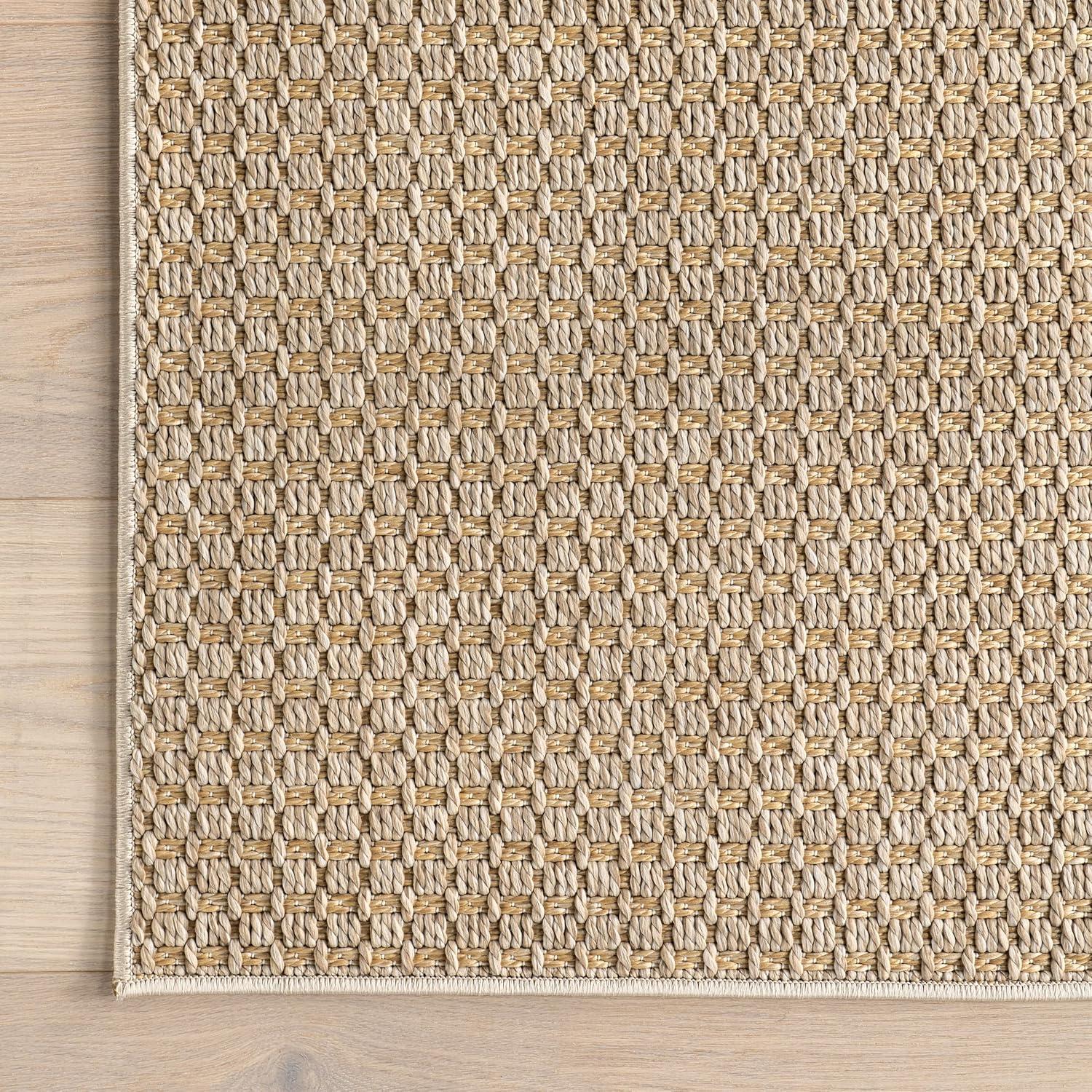 Beige Geometric Flat Woven 6' x 9' Outdoor Area Rug